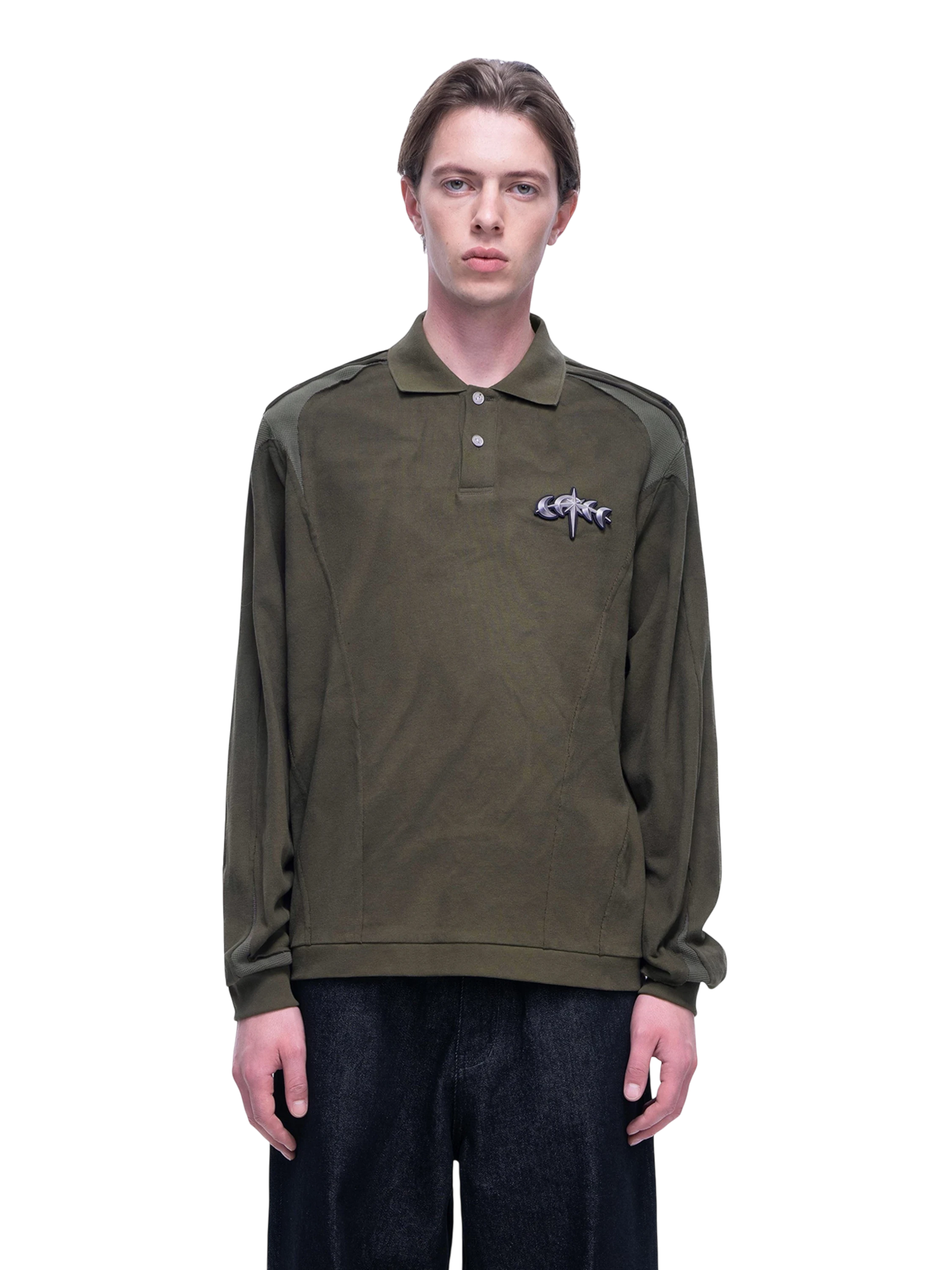 TBHNP Luminous Dawn structured seam long-sleeve polo shirt — men's streetwear polo