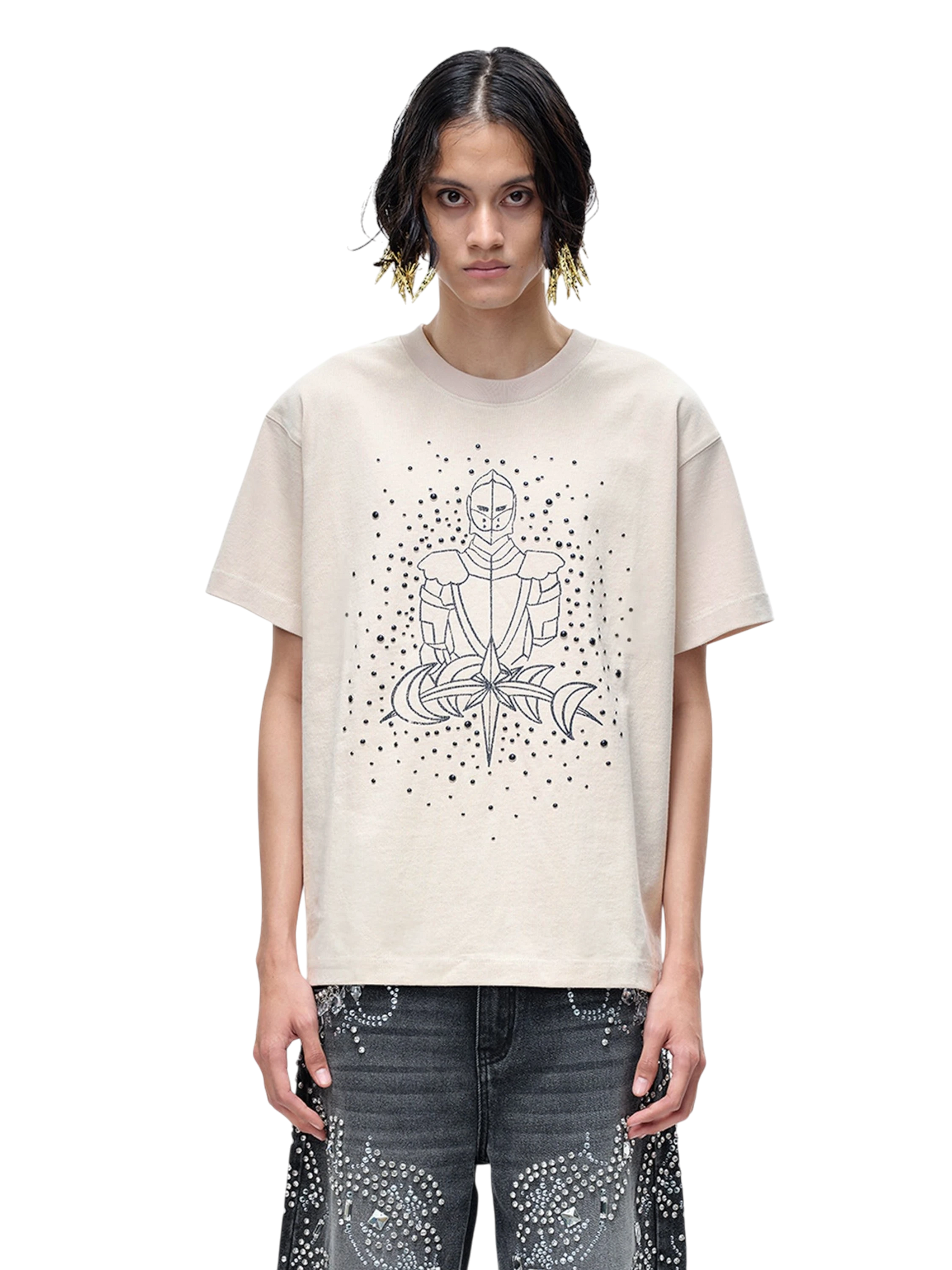 TBHNP Luminous Dawn sketch knight rhinestone t-shirt — men's streetwear graphic tee