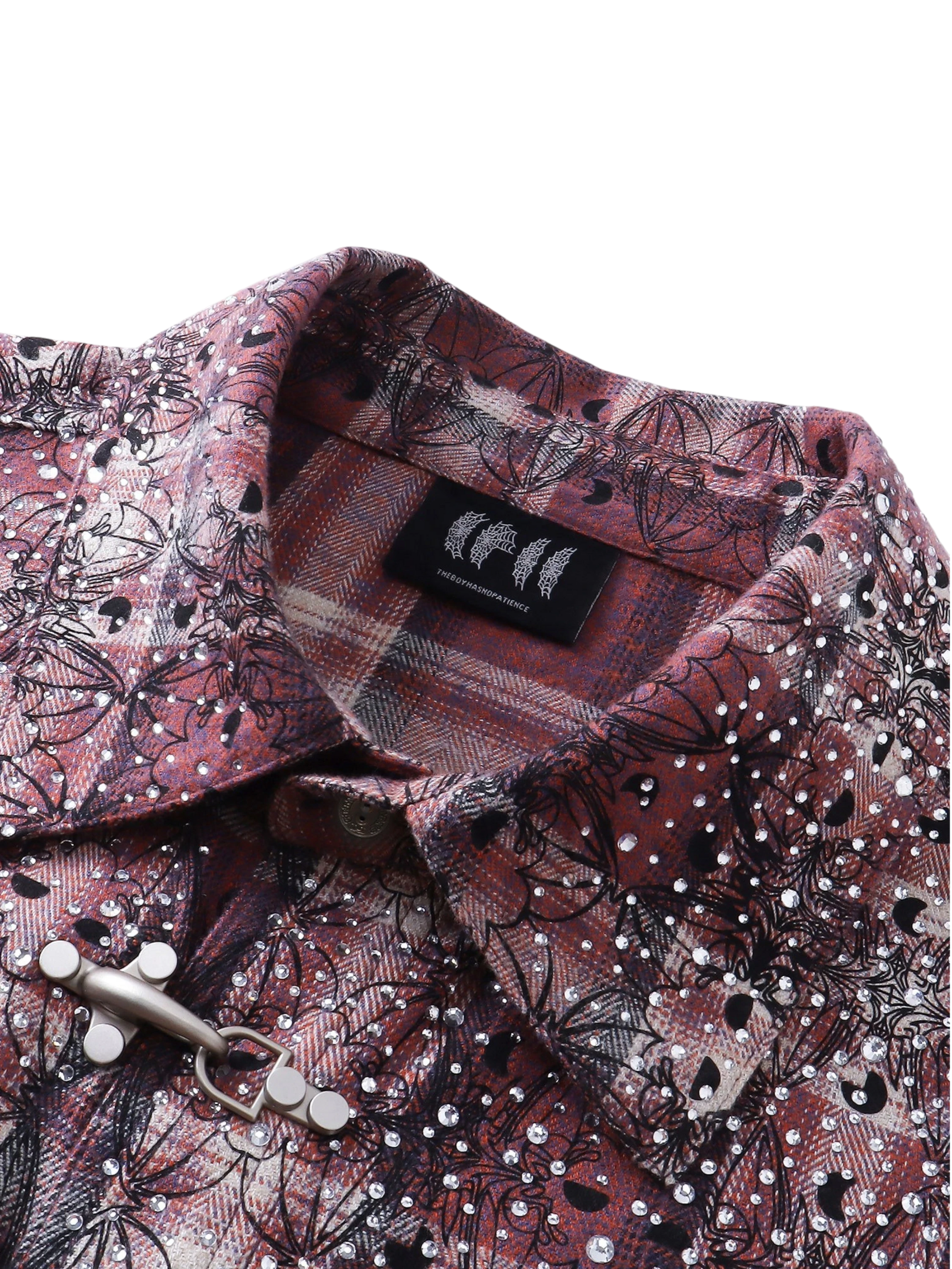 TBHNP Luminous Dawn Shadowbat buckle plaid flannel shirt — men's gothic streetwear button-up