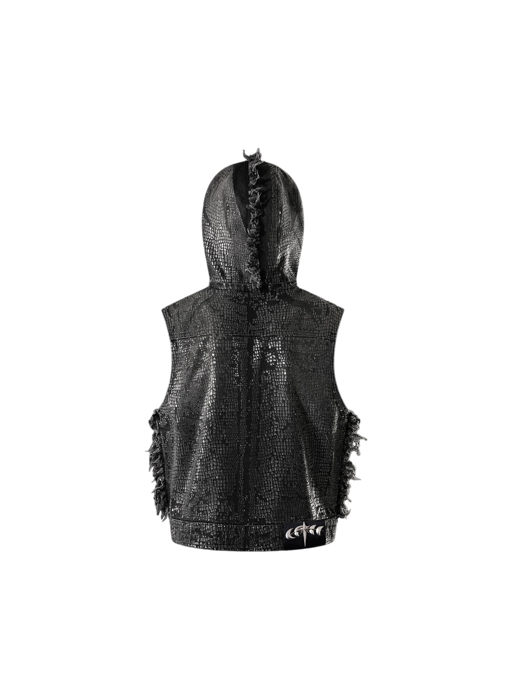 TBHNP Luminous Dawn cobweb distressed denim vest — men's streetwear vest