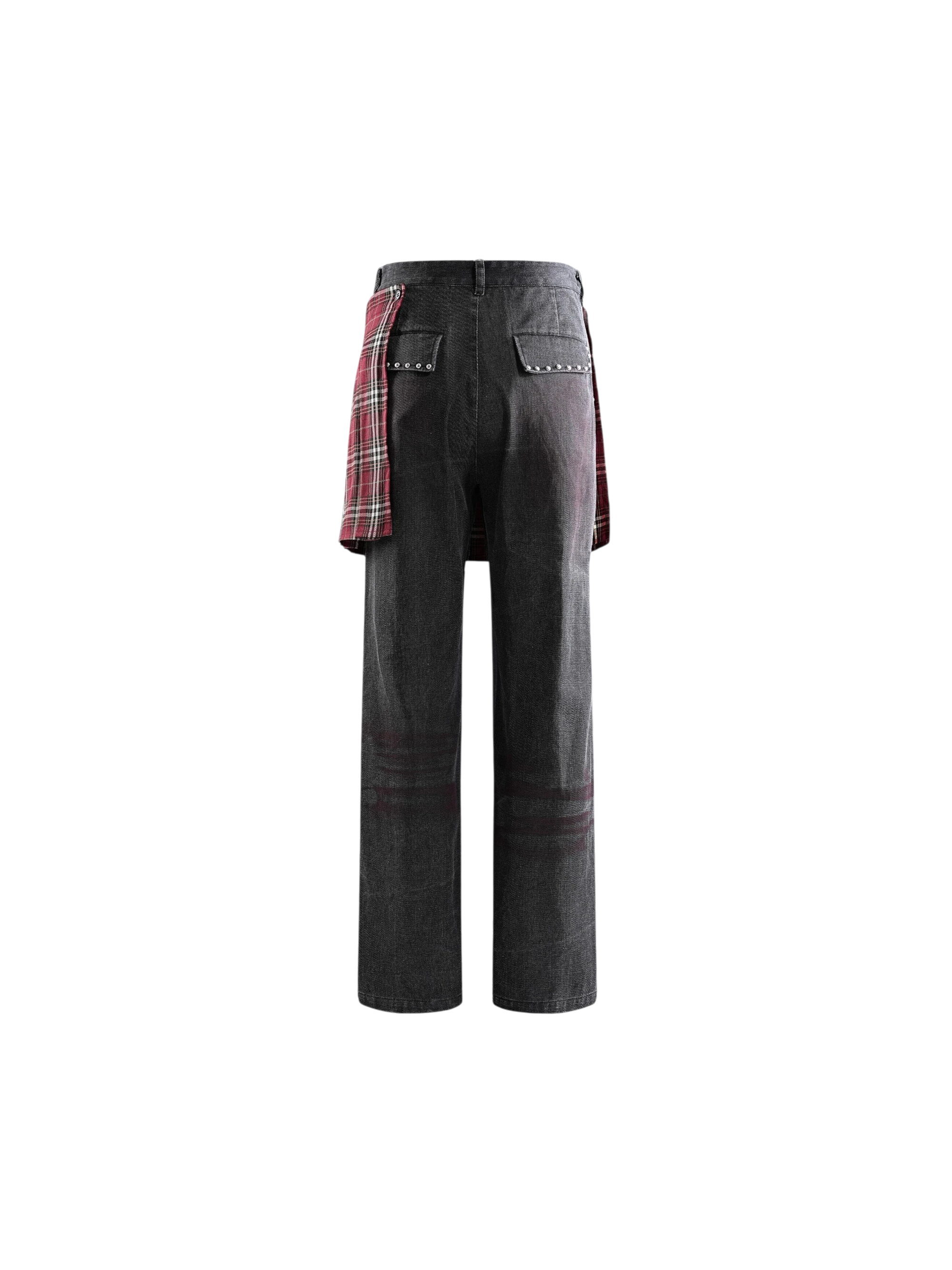 TBHNP spray-washed skirt trousers, back flat-lay — men's streetwear pants