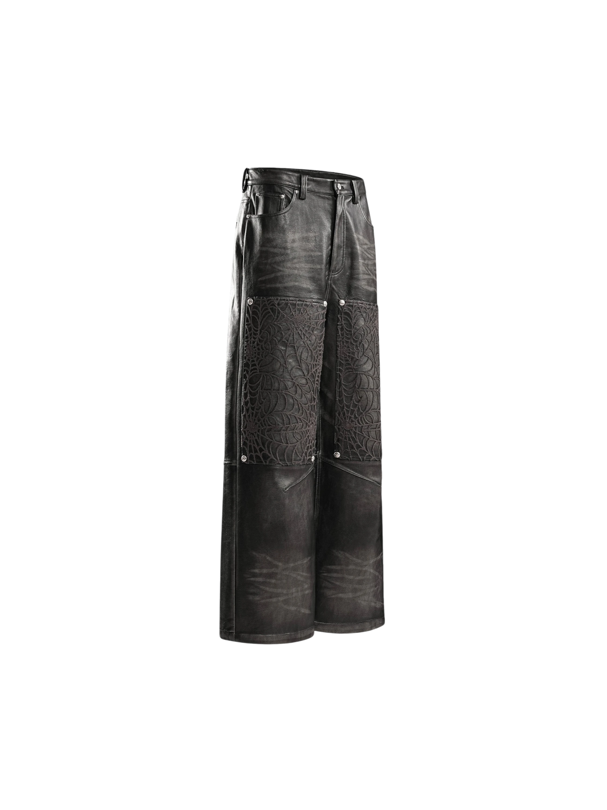 TBHNP Eclipse of the Blood Moon cobweb embroidered faux leather pants — men's gothic streetwear trousers