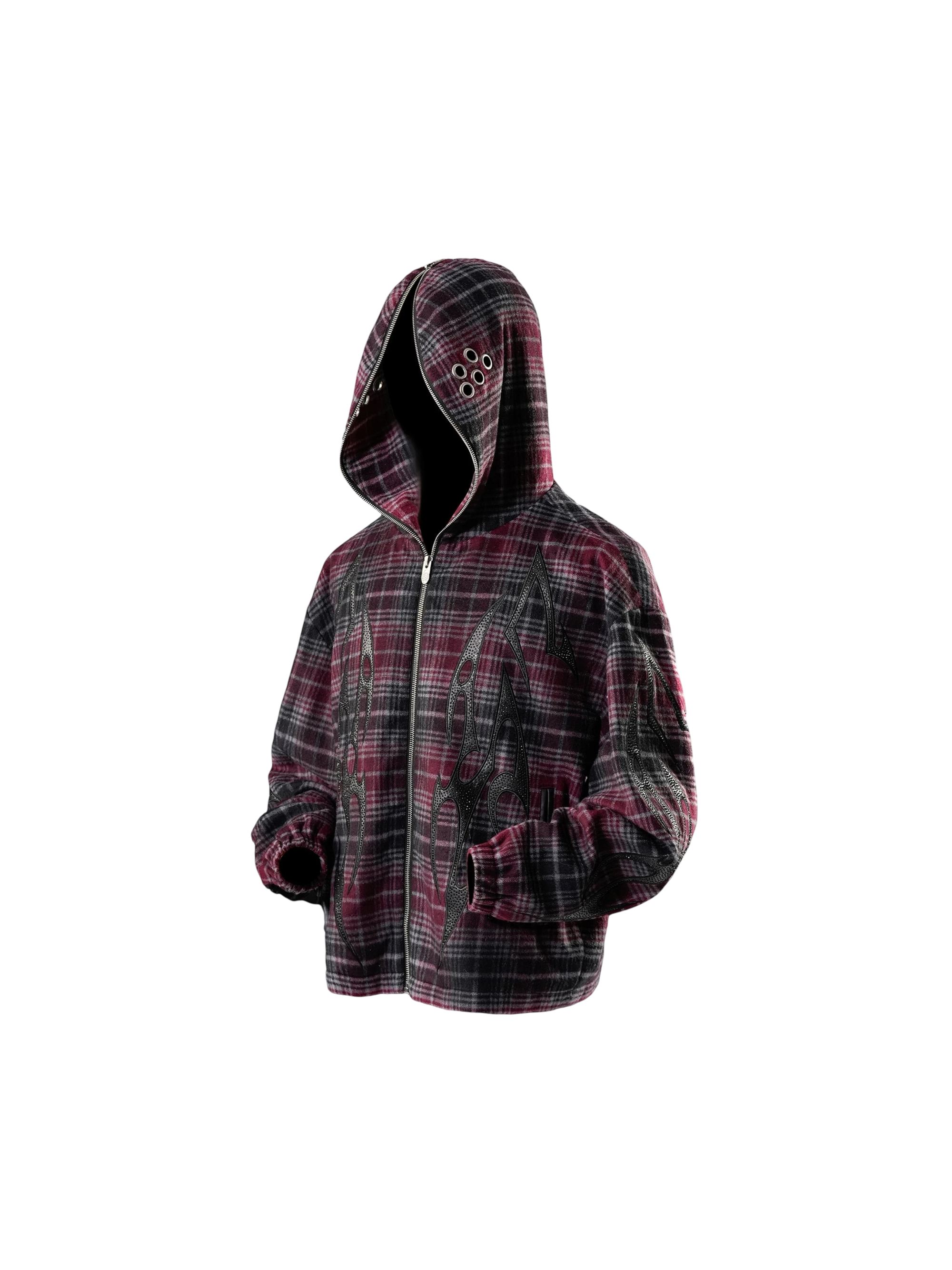 TBHNP Eclipse of the Blood Moon knight plaid zip hooded shirt — men's gothic streetwear shirt