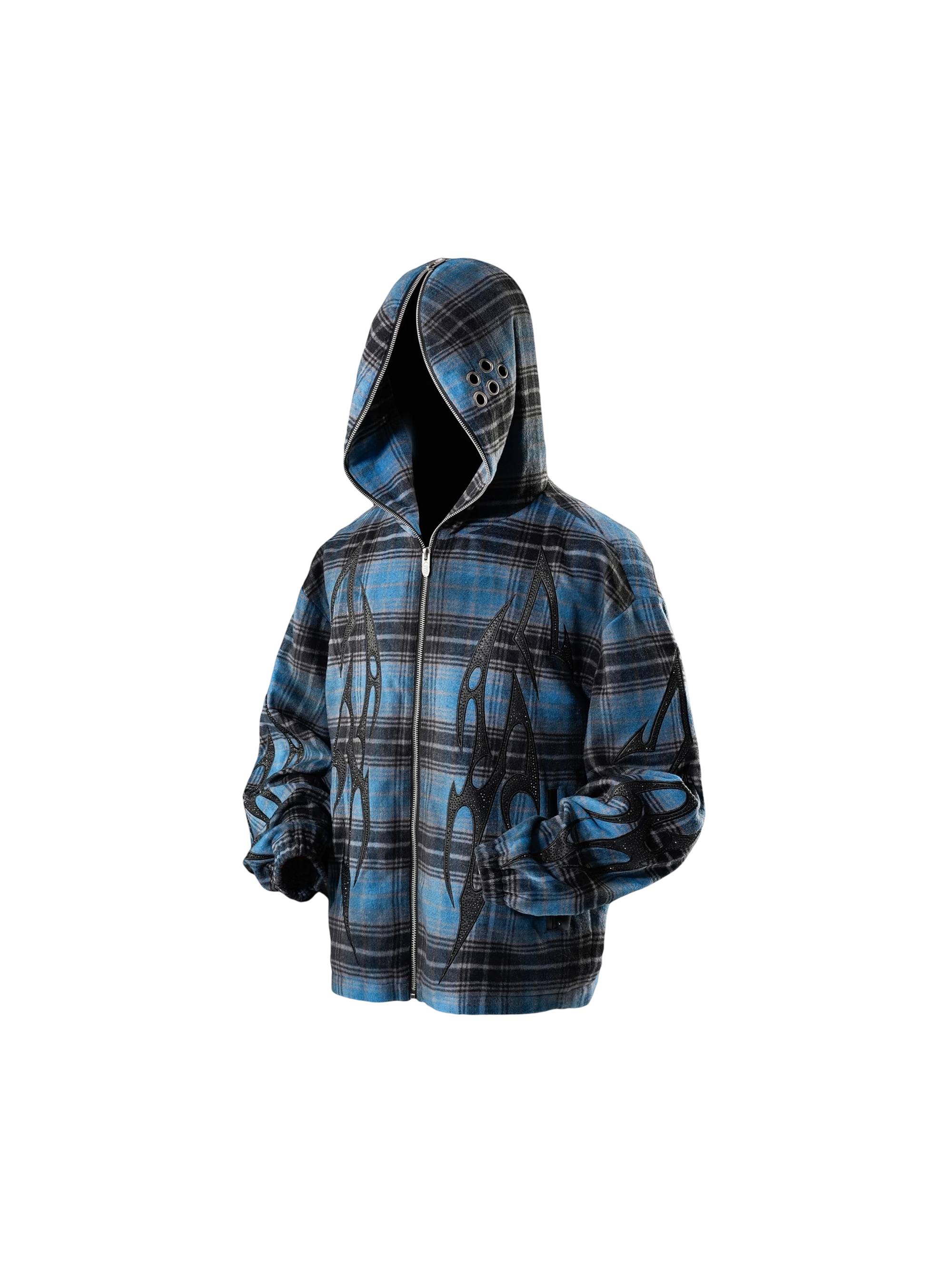 TBHNP Eclipse of the Blood Moon knight plaid zip hooded shirt — men's gothic streetwear shirt