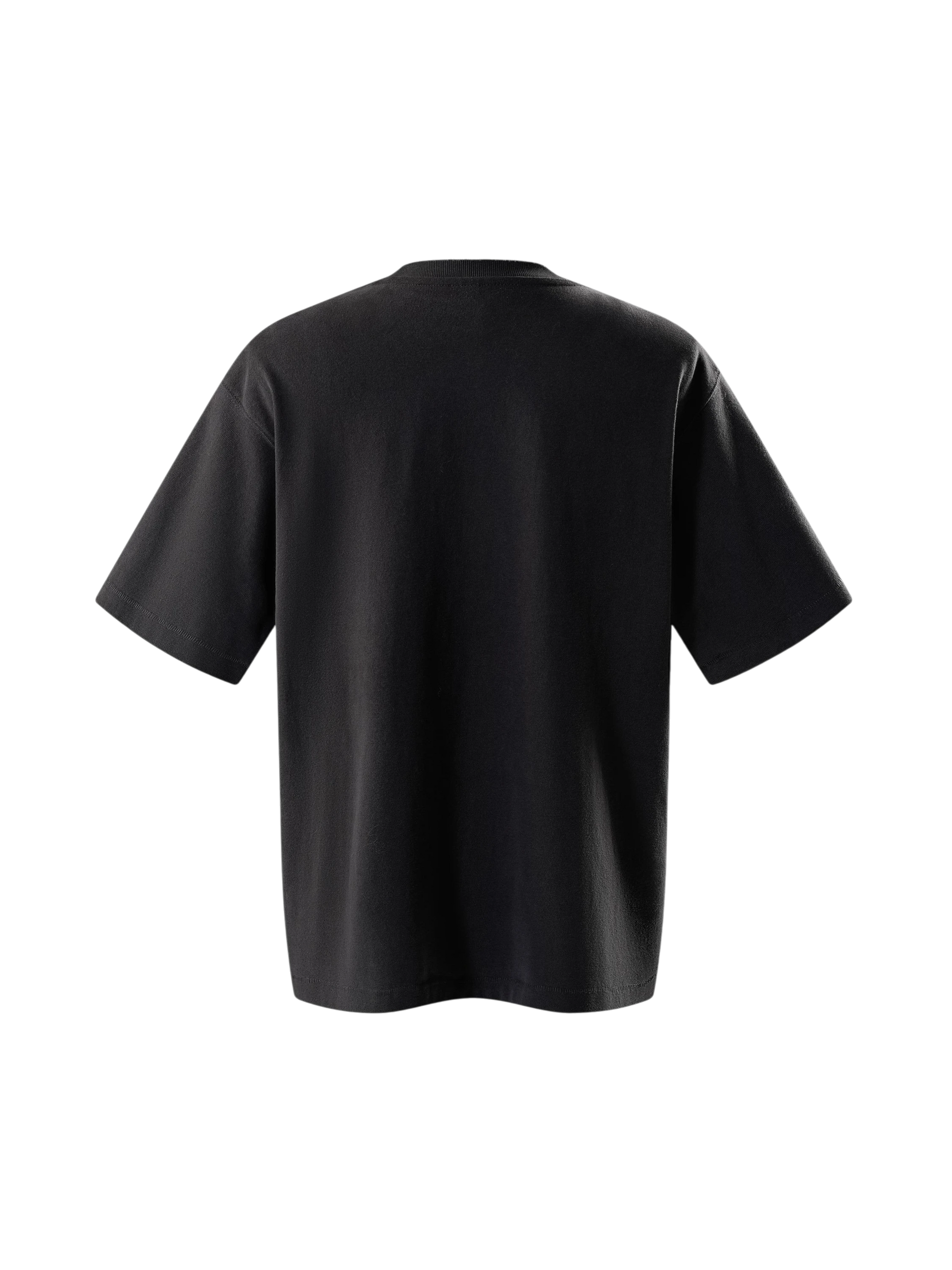 Close-up of the knight sword-and-shield print on TBHNP dark grey tee — men's streetwear detail