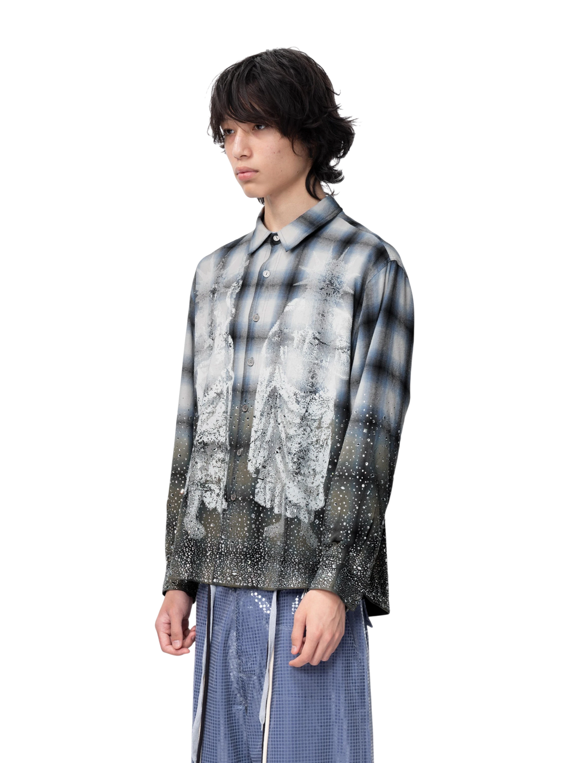 TBHNP Disciple Double Saint rhinestone plaid flannel shirt — men's gothic streetwear button-up