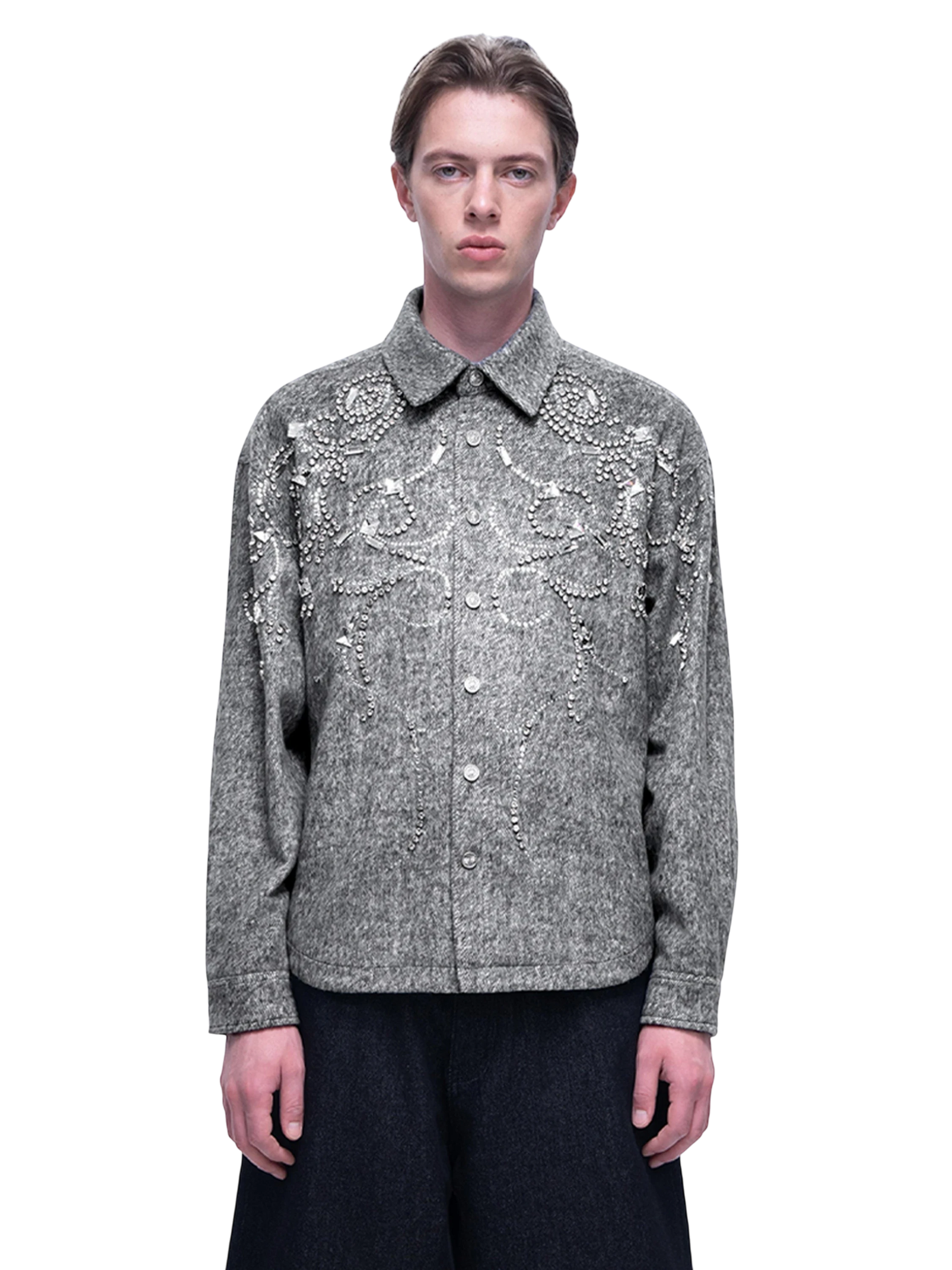 TBHNP Luminous Dawn rhinestone embellished wool-blend shirt — men's gothic streetwear shirt