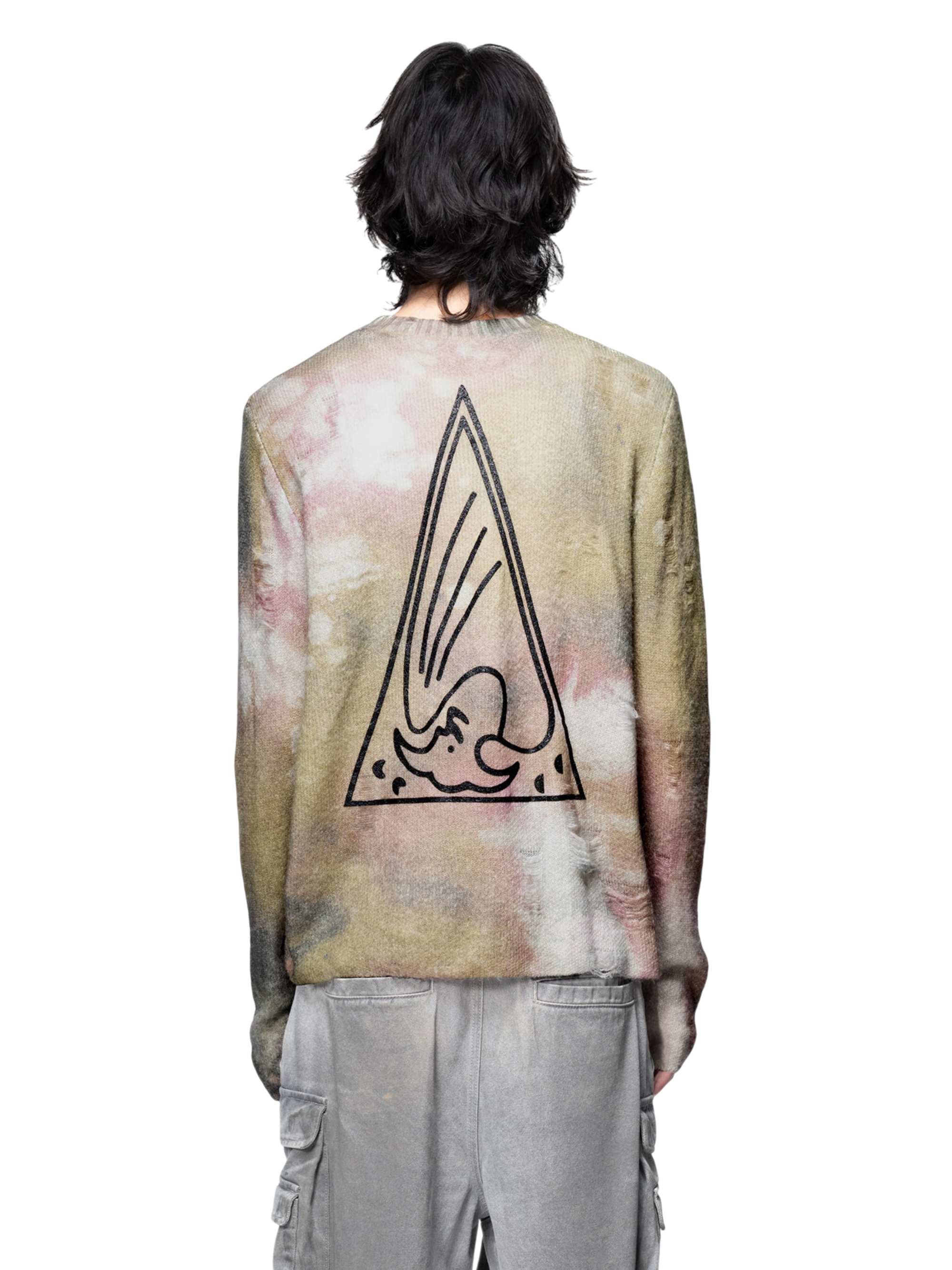 TBHNP Disciple all-over print distressed knit sweater — men's streetwear knitwear