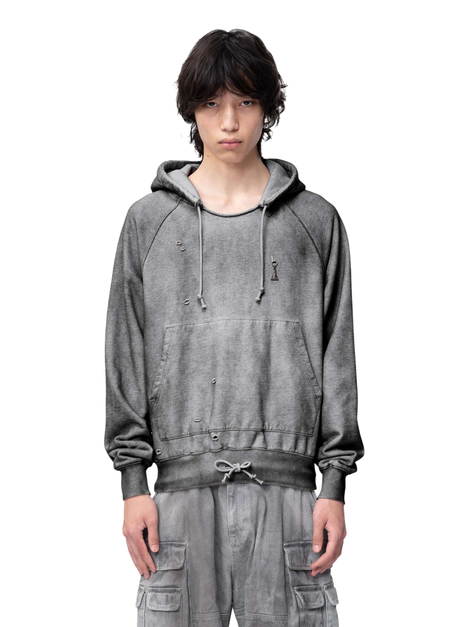 TBHNP Disciple distressed stained pullover hoodie, grey — men's streetwear hoodie