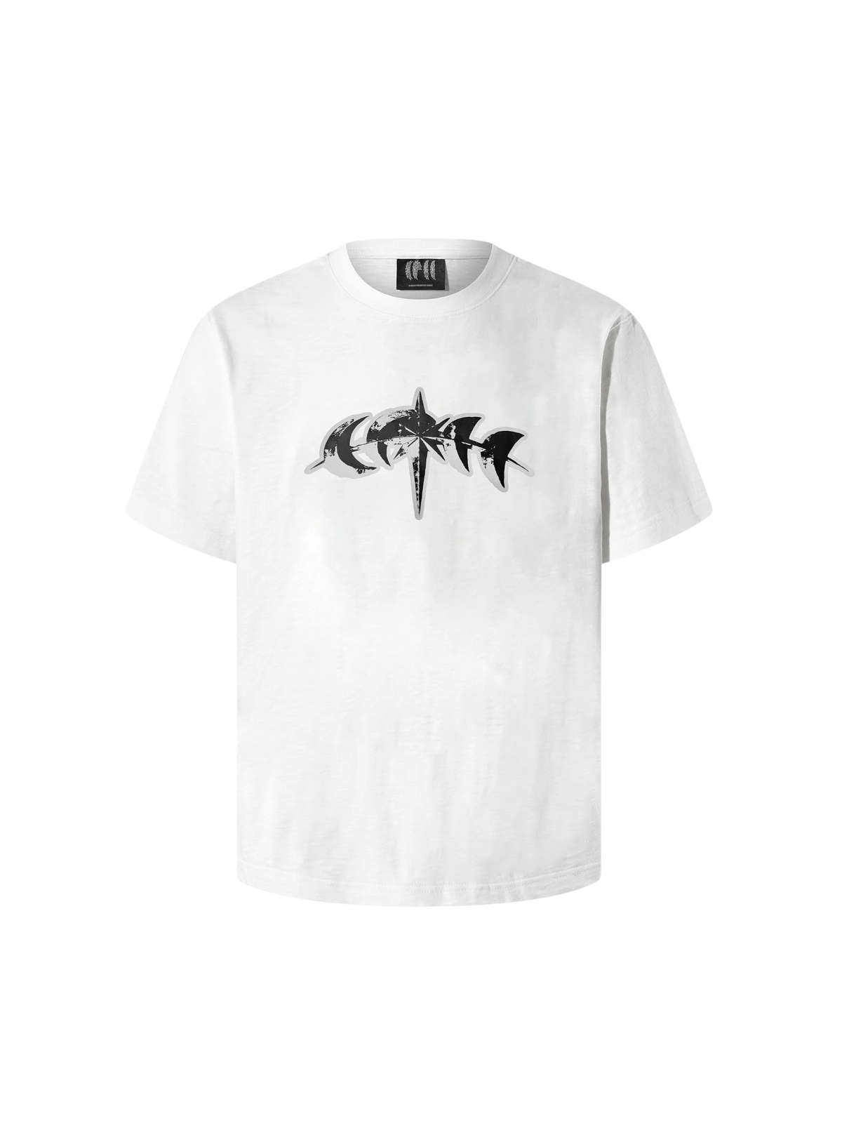 White Luminous Dawn 3M reflective star graphic T-shirt, front view