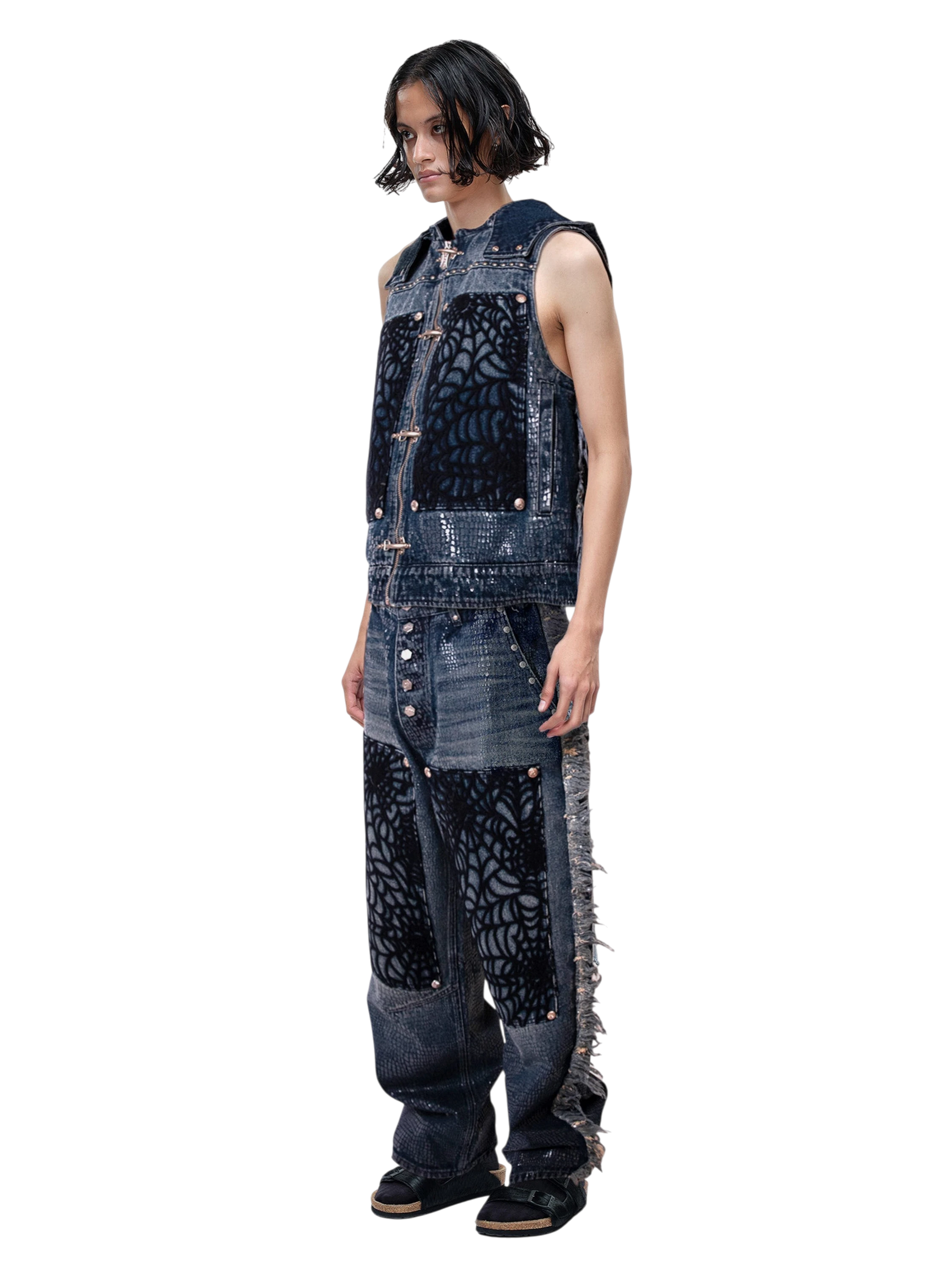 TBHNP Luminous Dawn cobweb fringed baggy jeans — men's streetwear denim