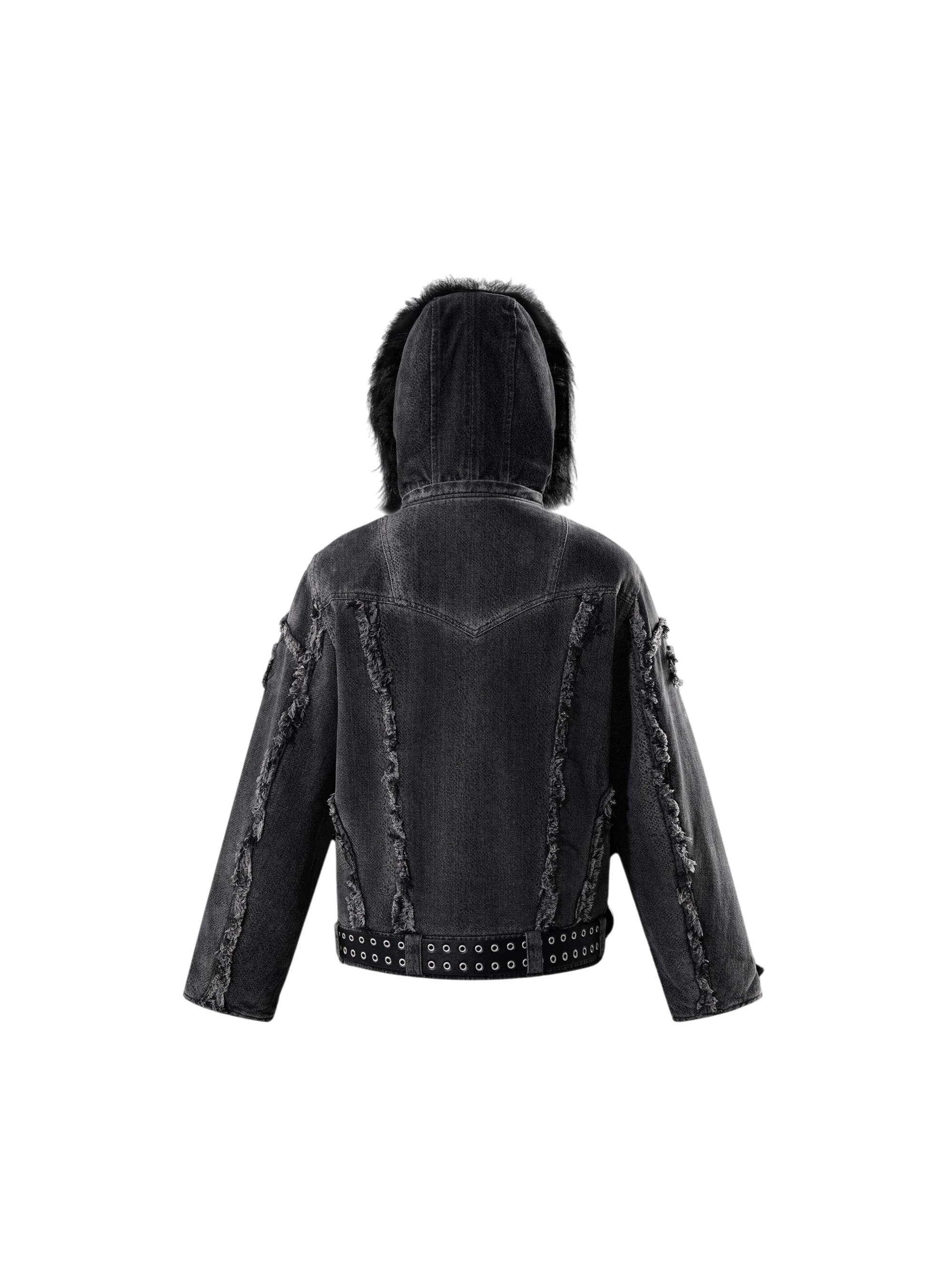 TBHNP Eclipse of the Blood Moon cobra print fur-hood moto jacket, black — men's streetwear jacket