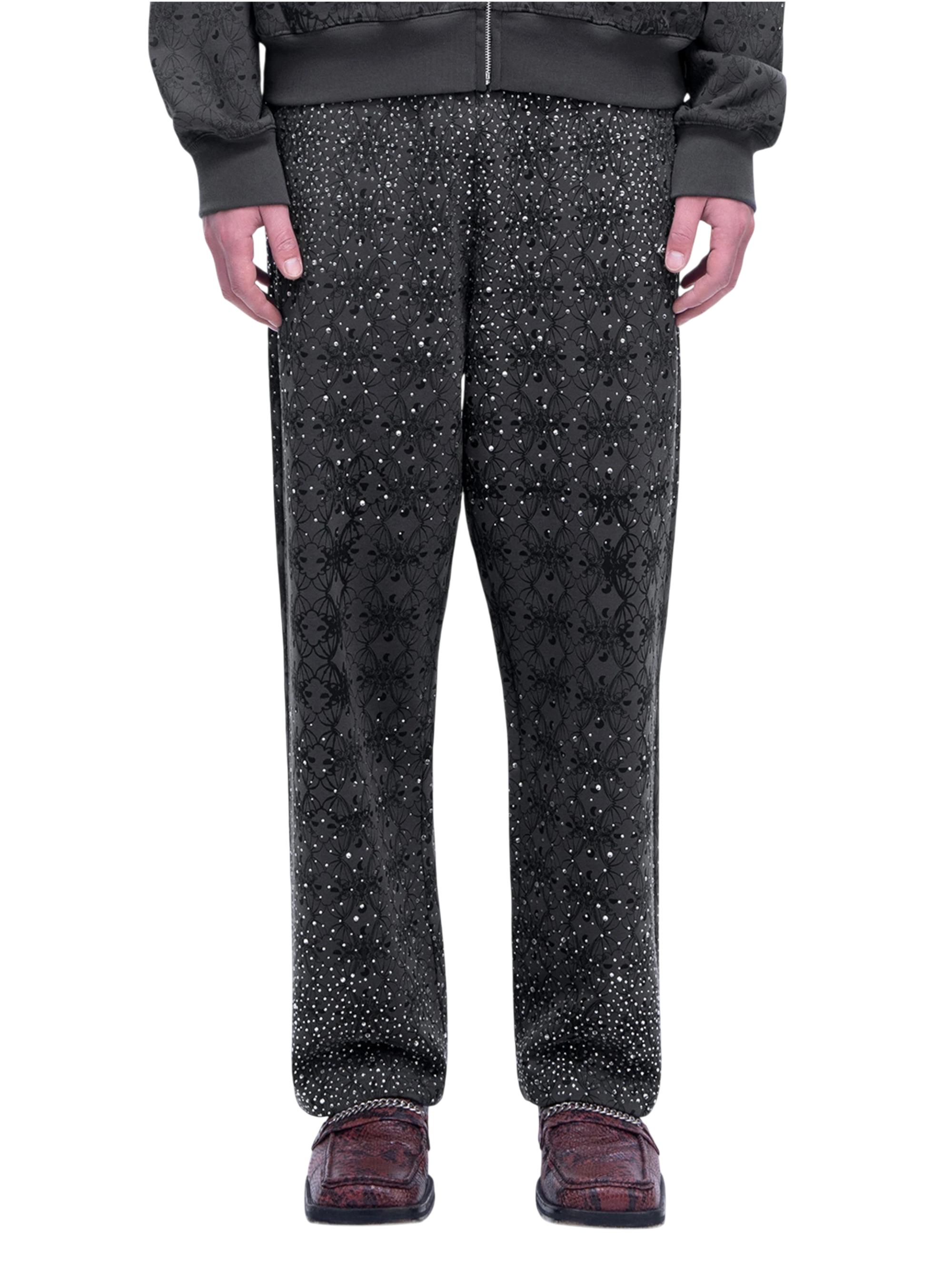TBHNP Luminous Dawn all-over rhinestone wide-leg pants — men's streetwear pants