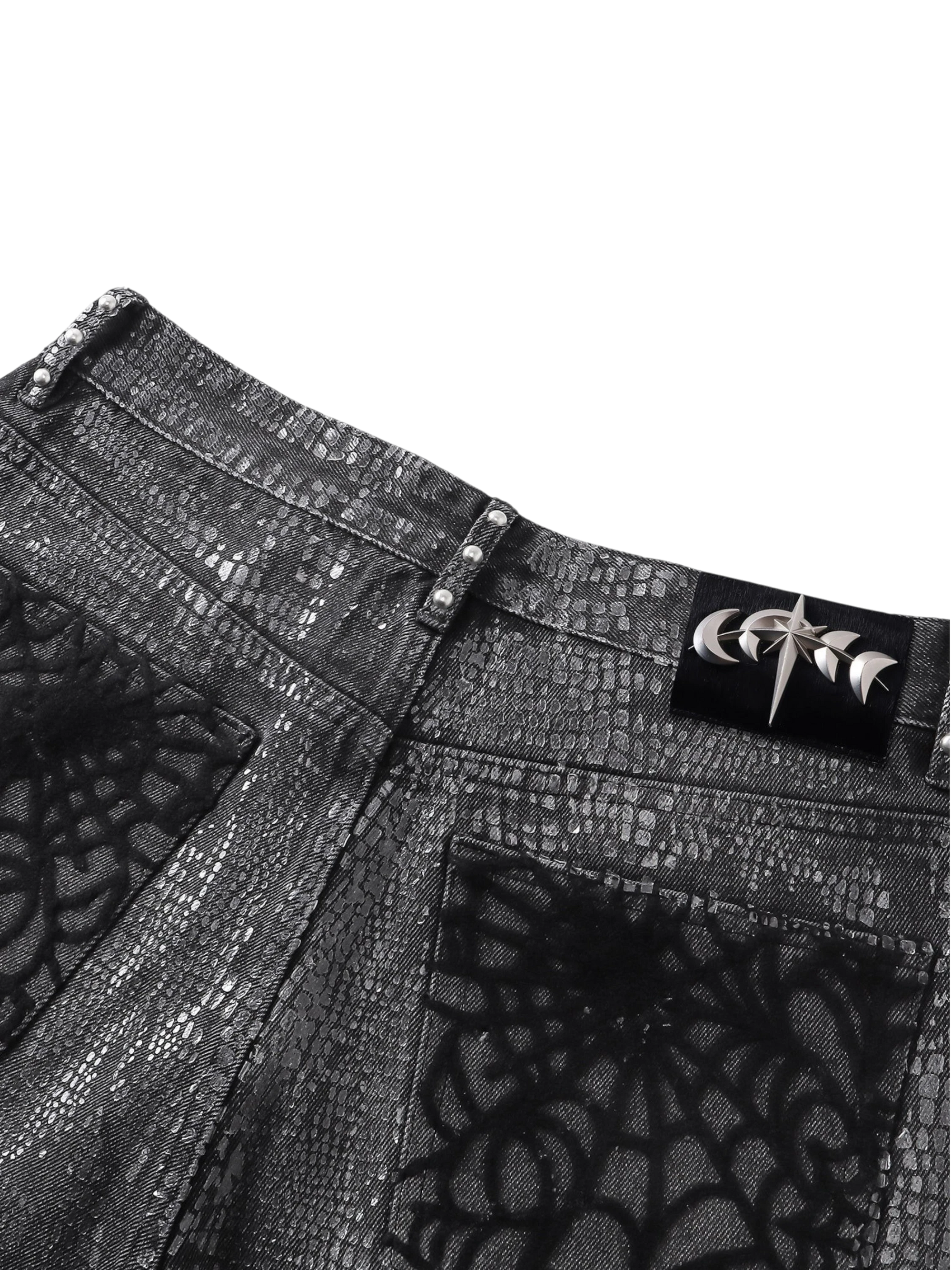 TBHNP Luminous Dawn cobweb fringed baggy jeans — men's streetwear denim