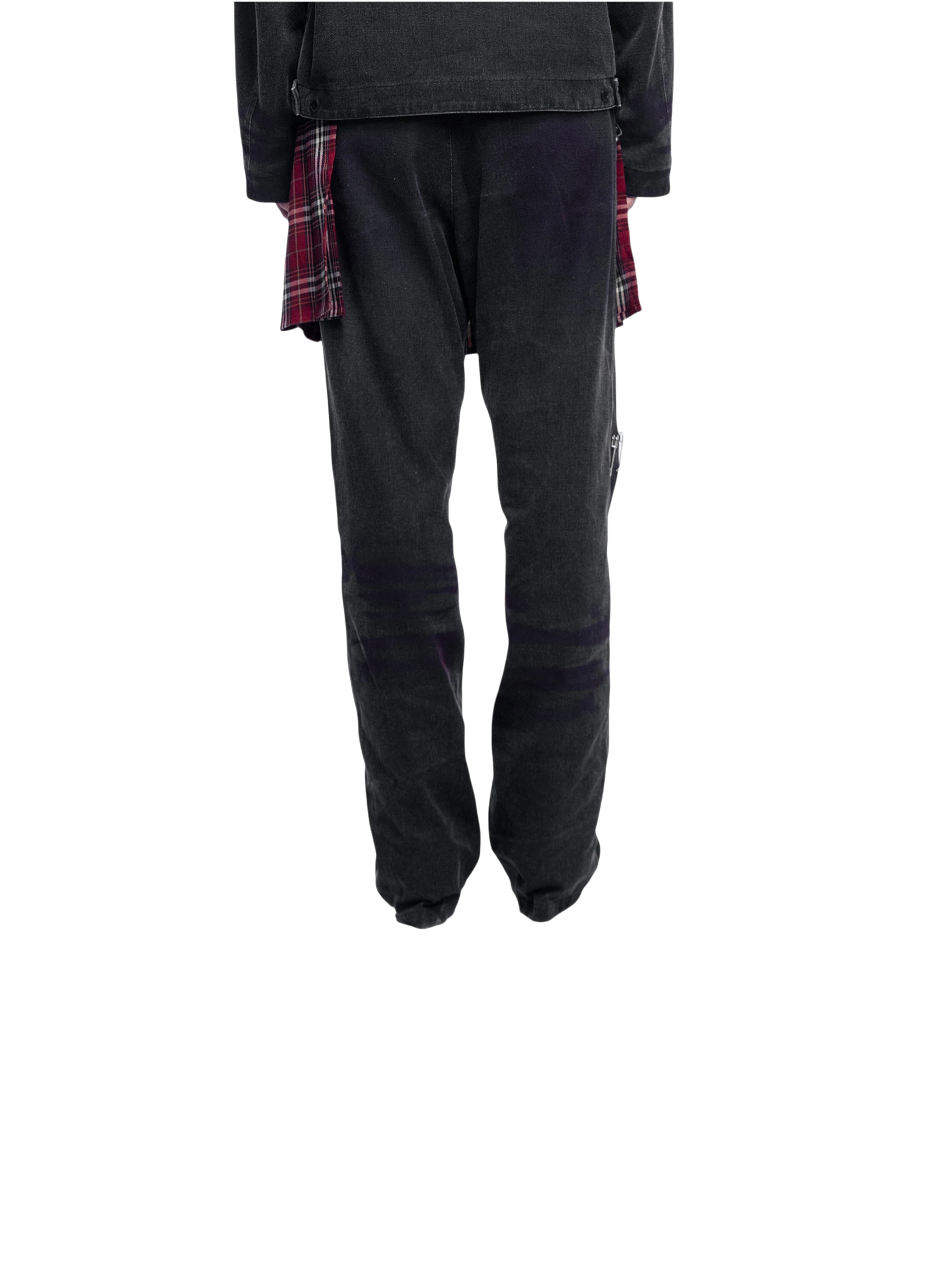 Model in TBHNP spray-washed skirt trousers, side view — men's streetwear pants
