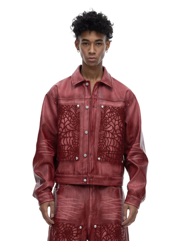 ECLIPSE OF THE BLOOD MOON COBWEB LEATHER JACKET