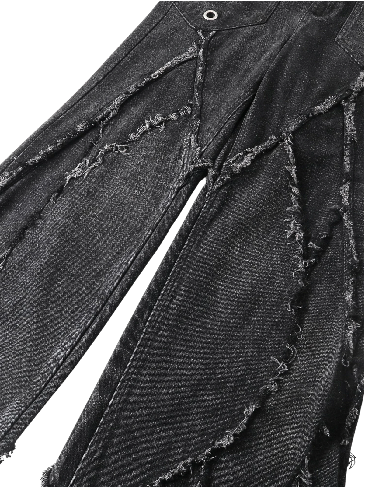 Close-up of the waistband and pocket on TBHNP black baggy jeans — men's streetwear detail