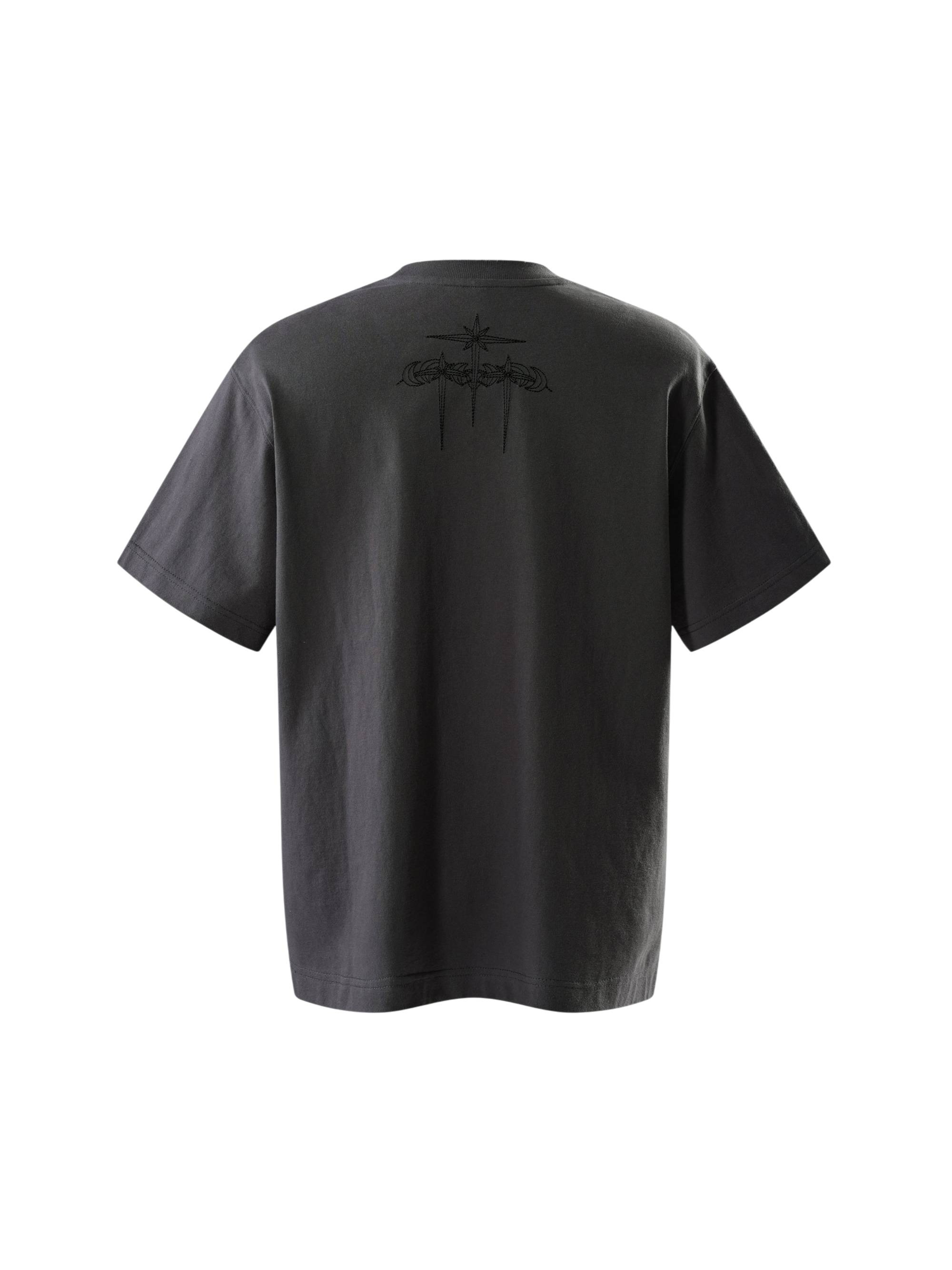 TBHNP Luminous Dawn boxy heavyweight cotton t-shirt with metal astral logo badge — men's streetwear tee