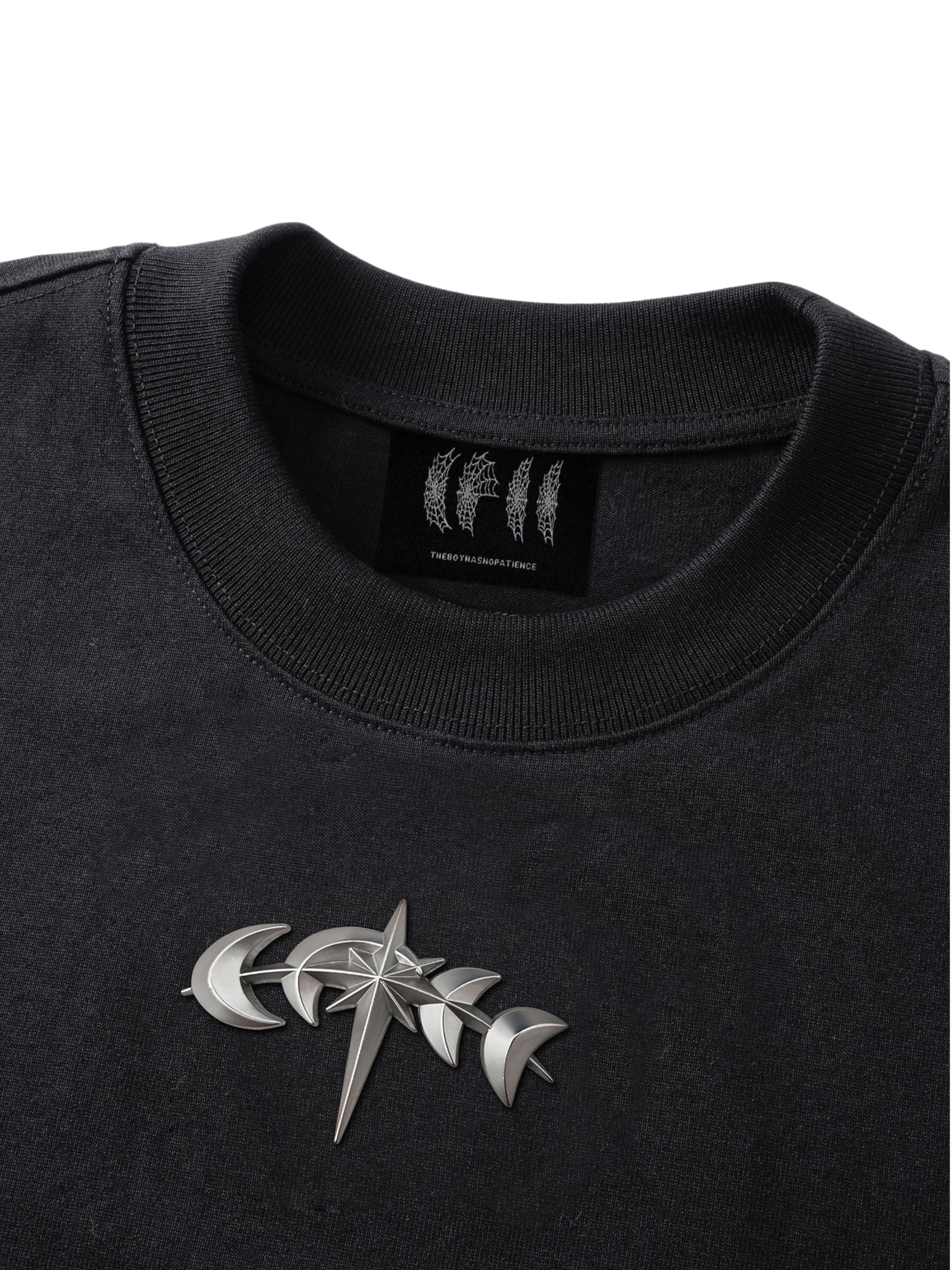 TBHNP Luminous Dawn boxy heavyweight cotton t-shirt with metal astral logo badge — men's streetwear tee