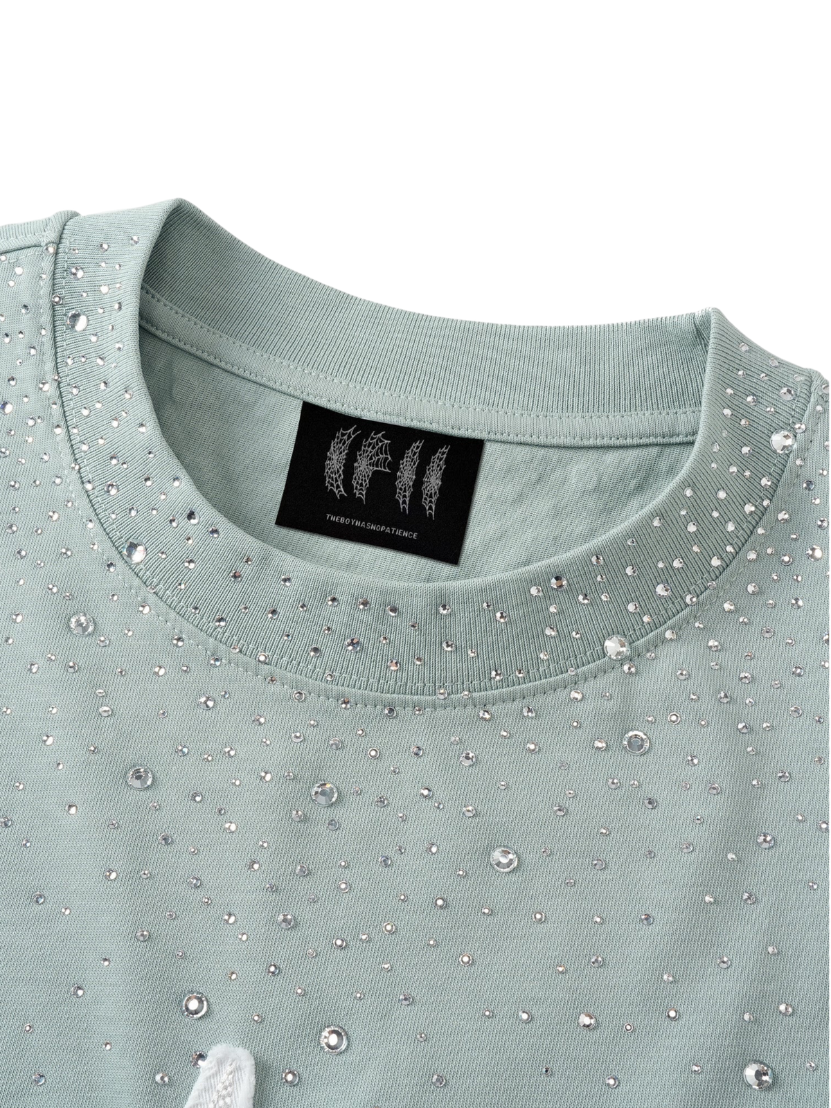 TBHNP Luminous Dawn washed boxy cotton t-shirt with rhinestones and patch embroidery — men's streetwear graphic tee