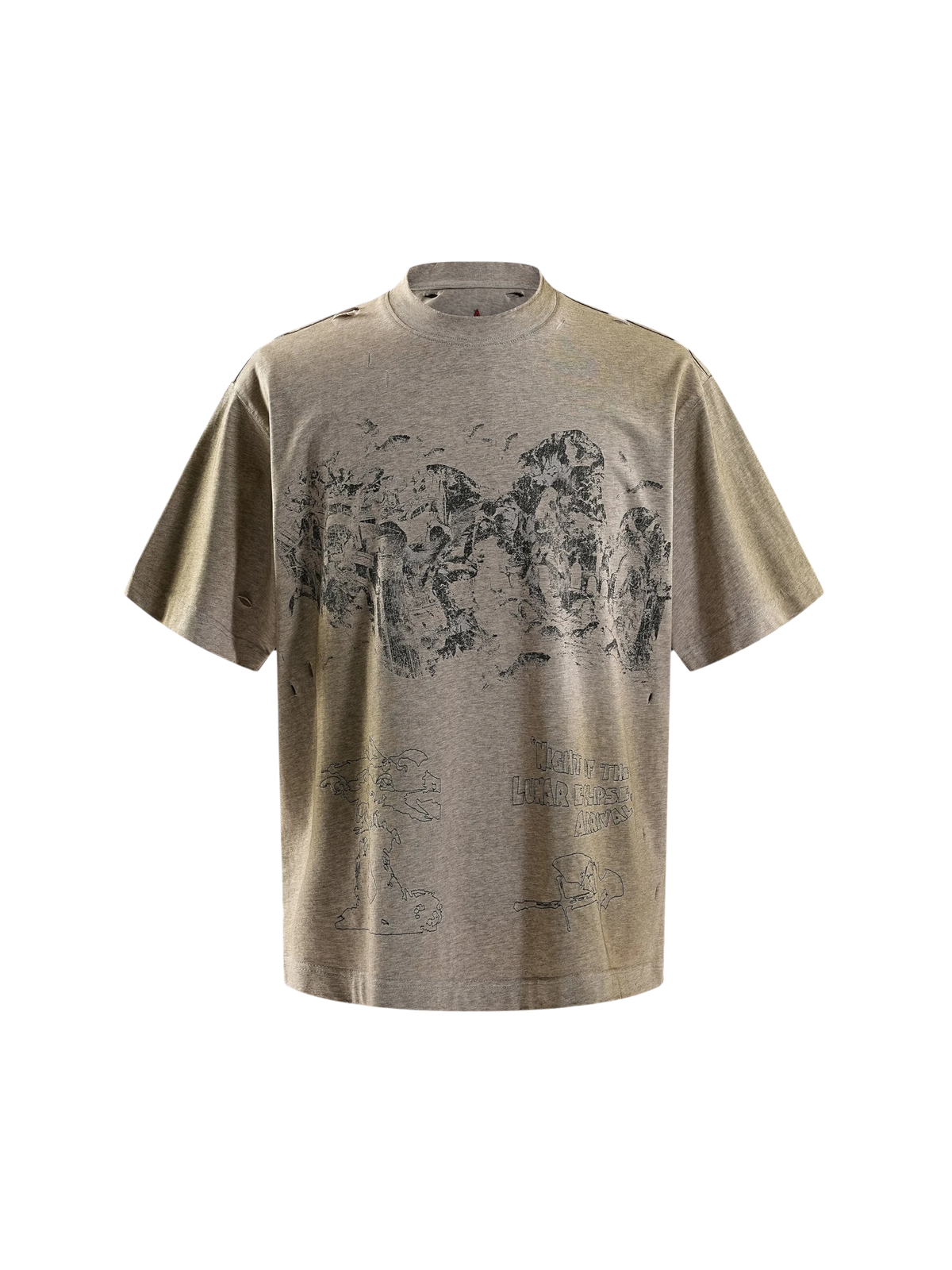 TBHNP arrival deconstructed short-sleeve tee in floral grey, front flat-lay — men's streetwear tee