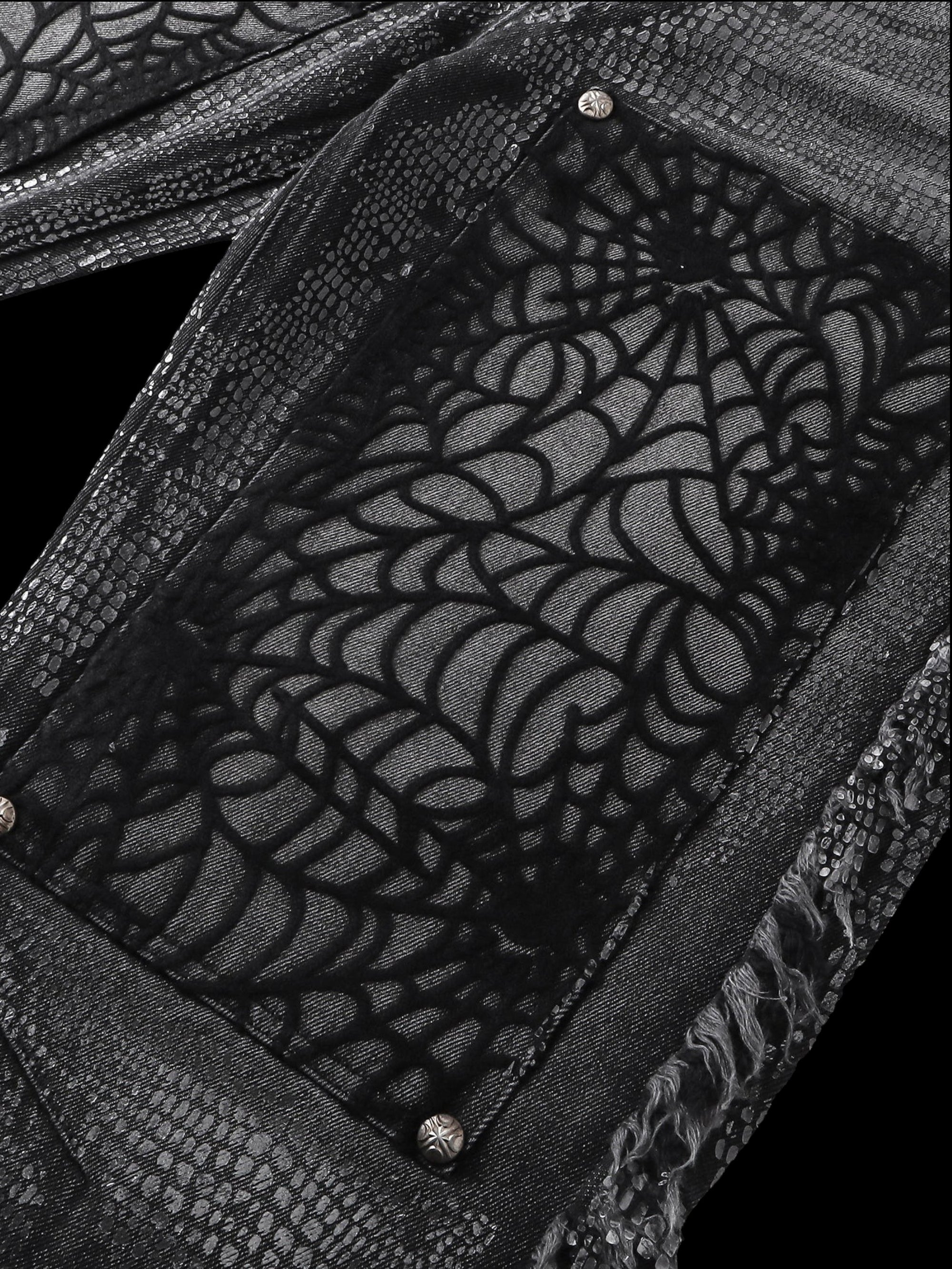 TBHNP Luminous Dawn cobweb fringed baggy jeans — men's streetwear denim