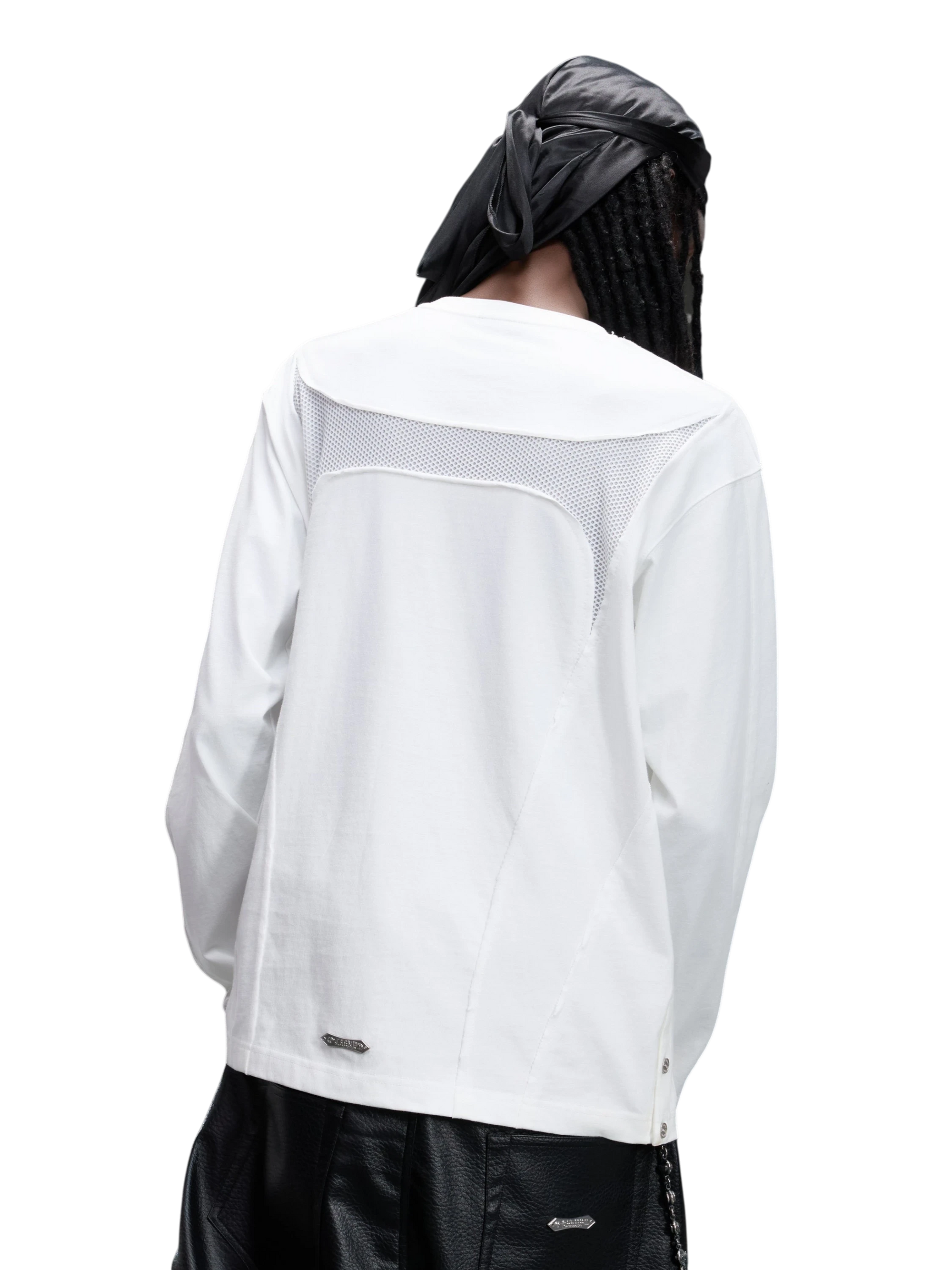 TBHNP Luminous Dawn sculpted mesh-panel long sleeve tee with metallic astral emblem β gothic streetwear