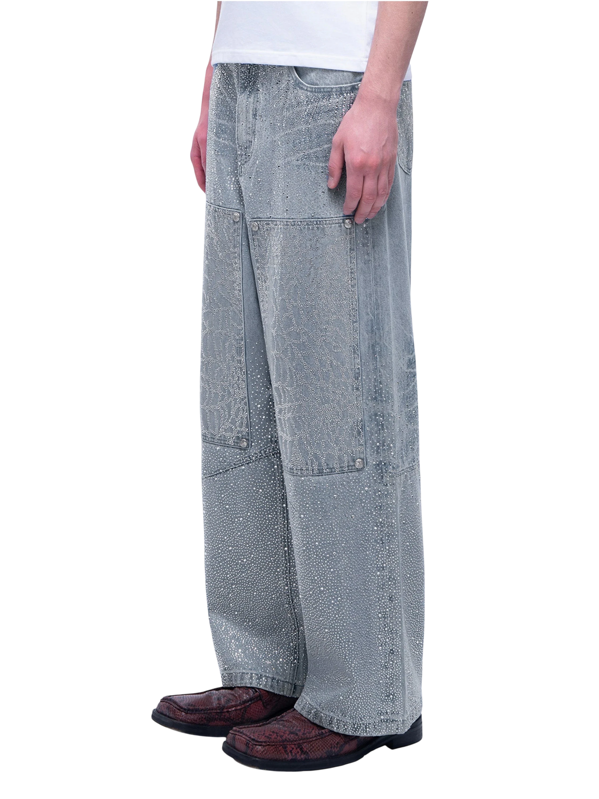 TBHNP Luminous Dawn gradient rhinestone wide-leg jeans, blue — men's streetwear denim