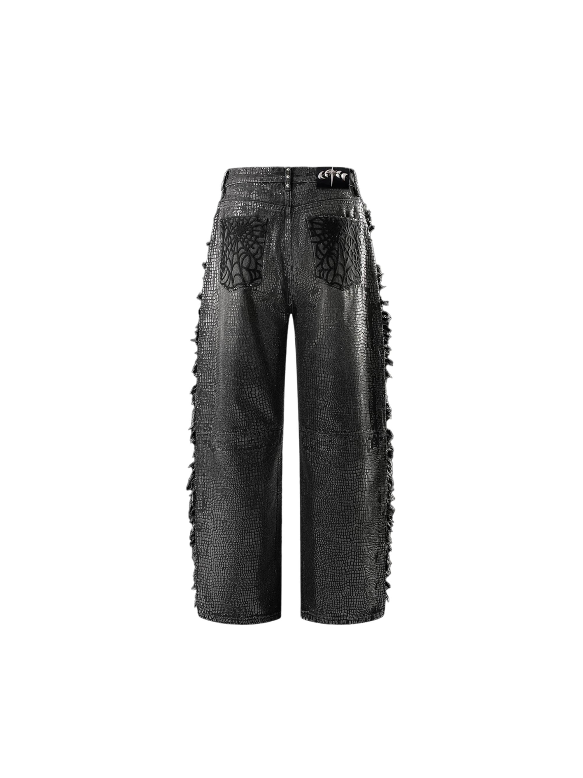 TBHNP Luminous Dawn cobweb fringed baggy jeans — men's streetwear denim
