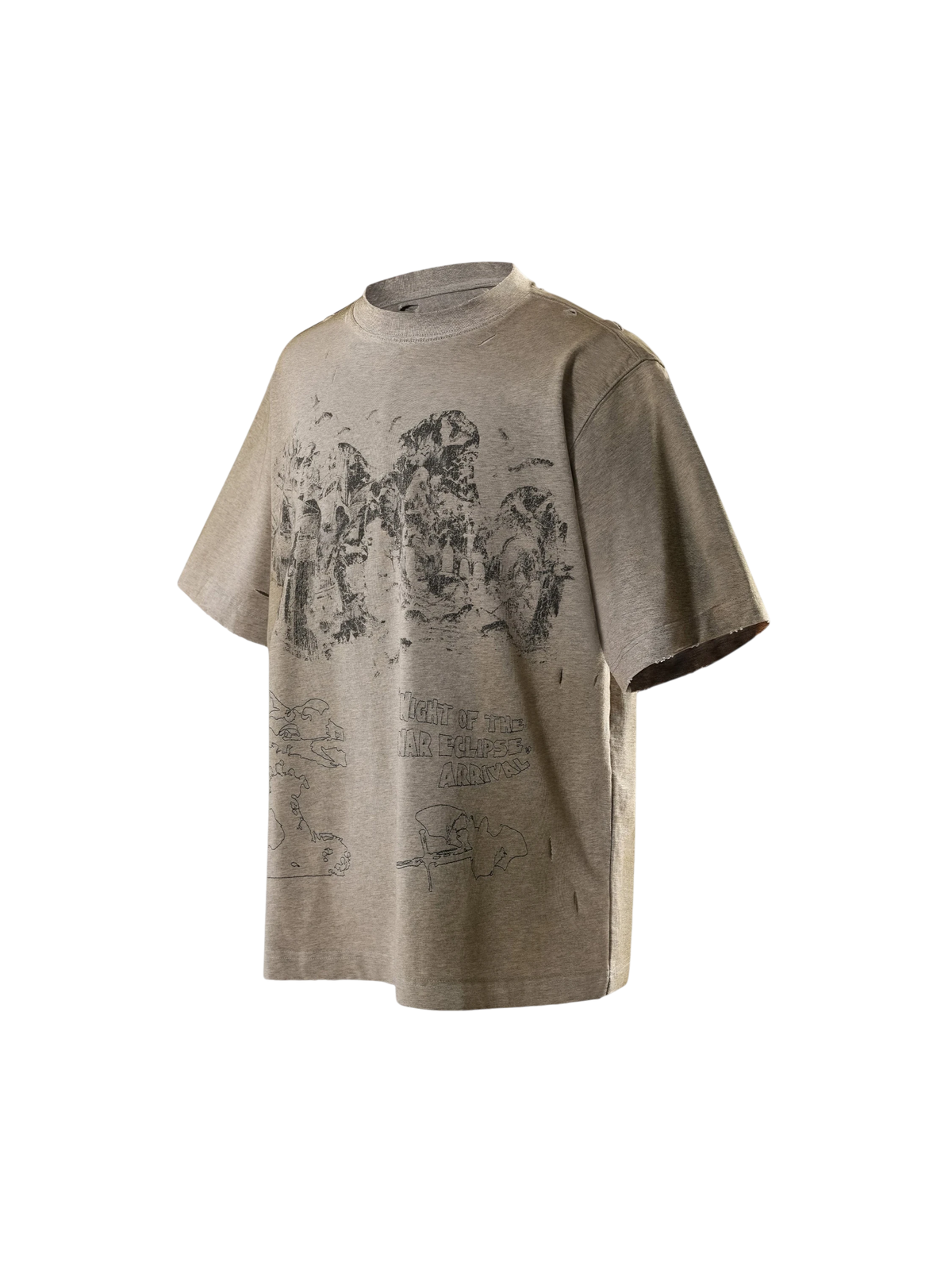 TBHNP arrival deconstructed short-sleeve tee in floral grey, front flat-lay — men's streetwear tee