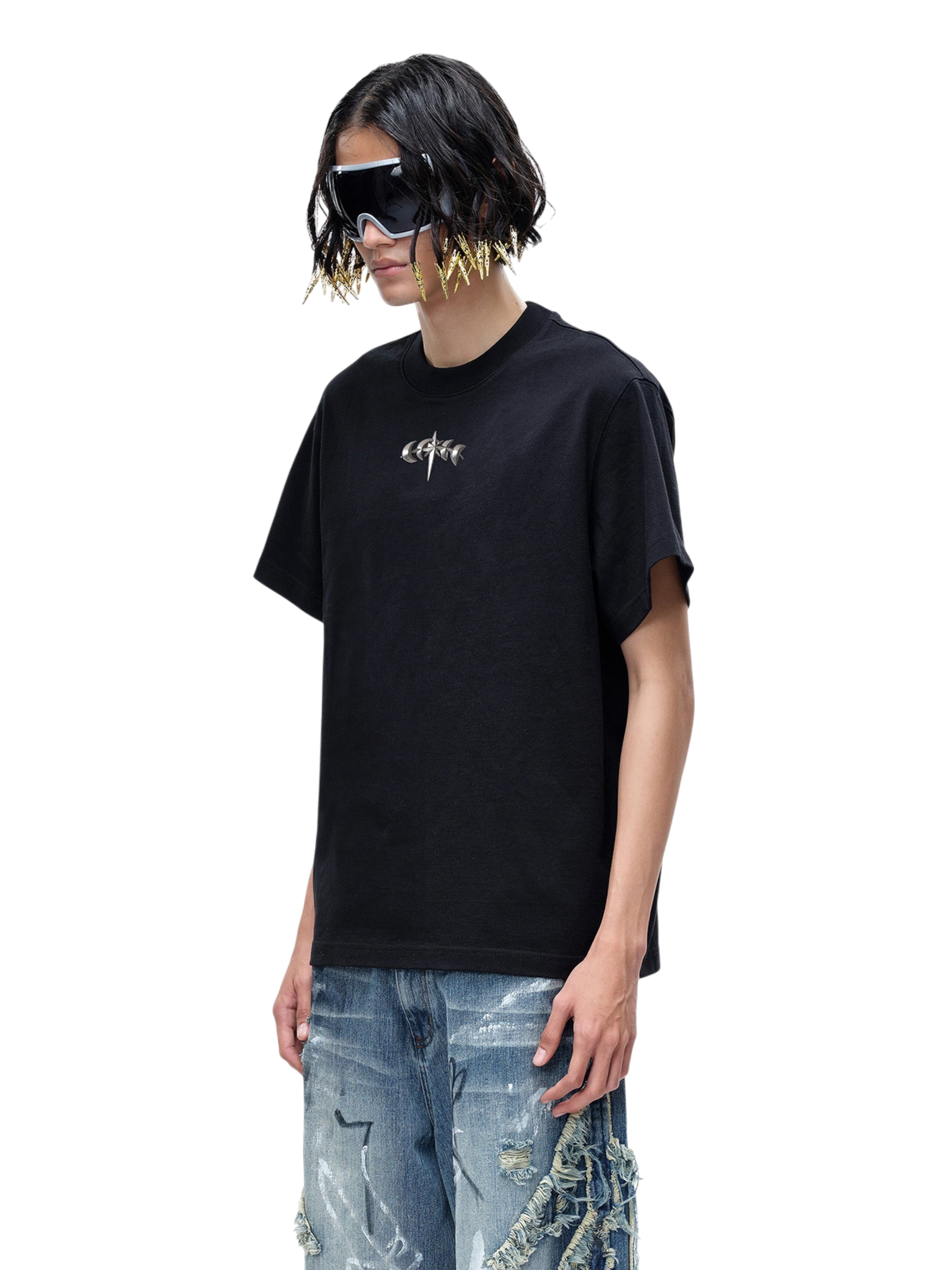 TBHNP Luminous Dawn boxy heavyweight cotton t-shirt with metal astral logo badge — men's streetwear tee