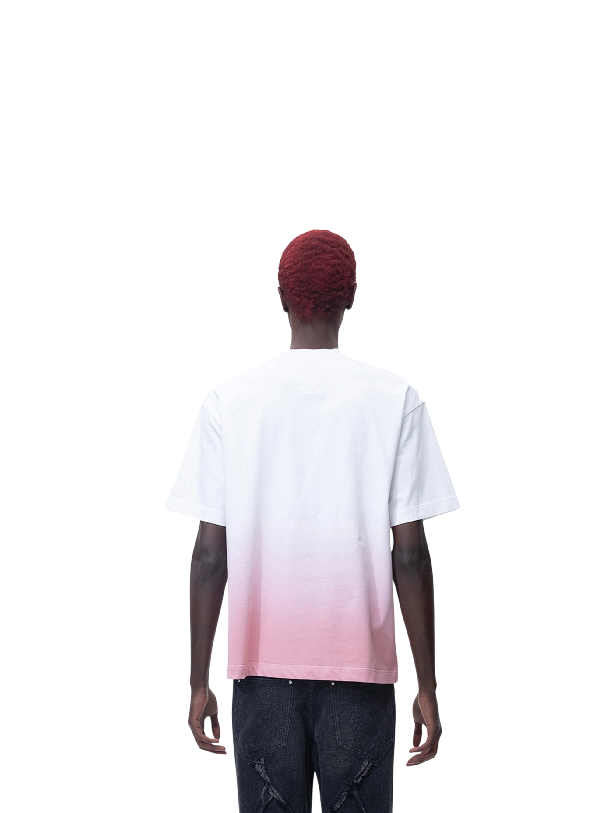 Model in TBHNP white arrival short-sleeve tee, front view — men's streetwear tee