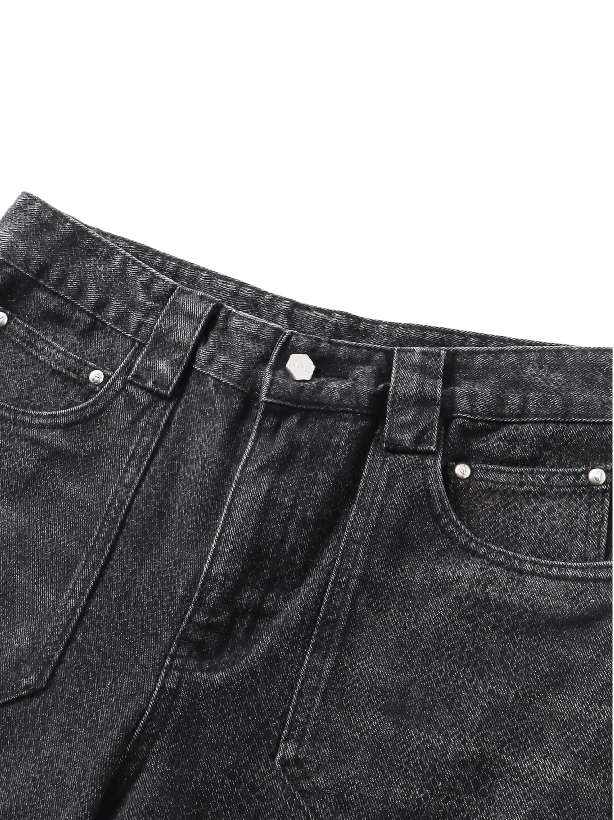 TBHNP black cobra print baggy jeans, front folded flat-lay — men's streetwear denim