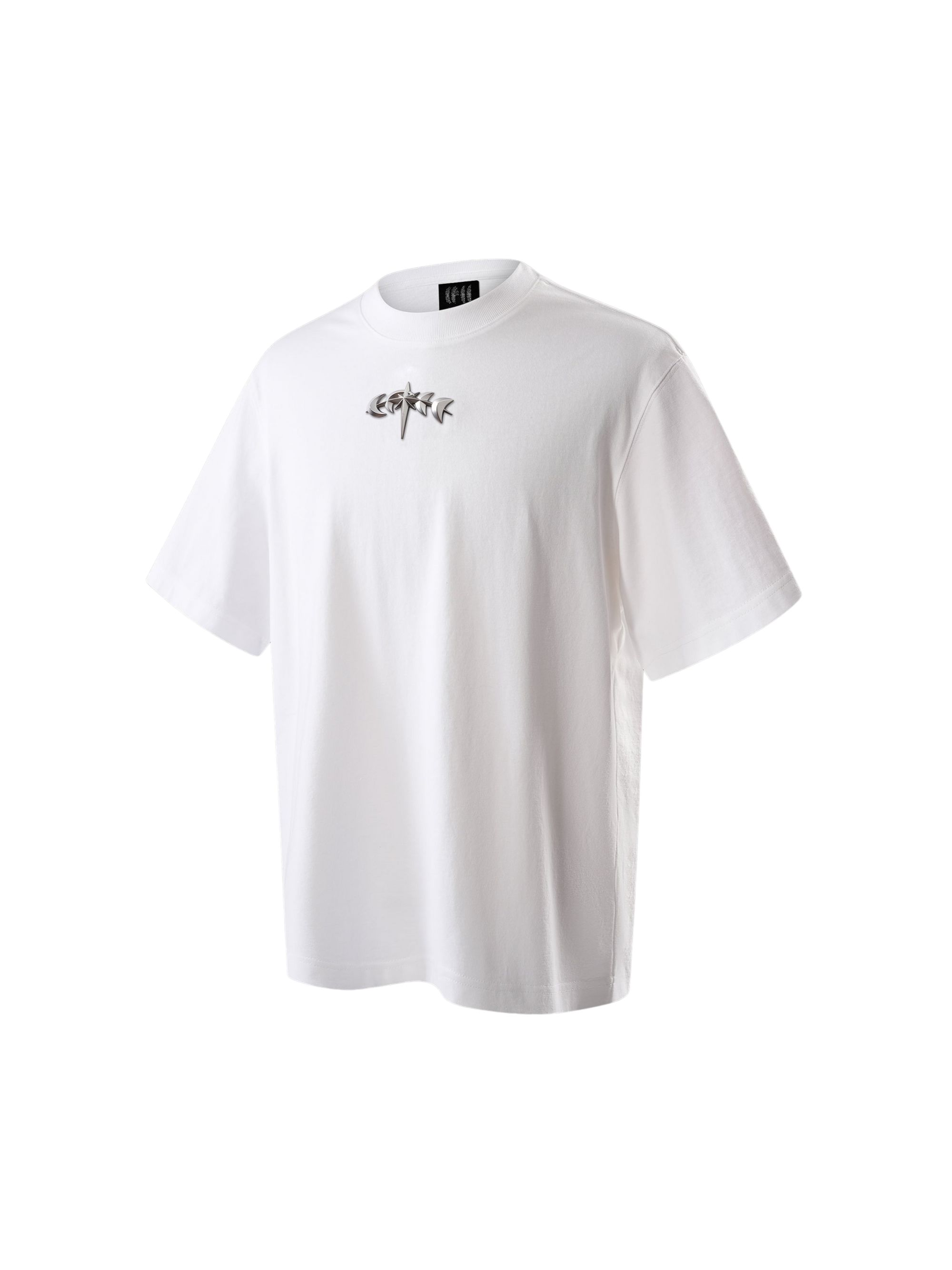 TBHNP Luminous Dawn boxy heavyweight cotton t-shirt with metal astral logo badge — men's streetwear tee