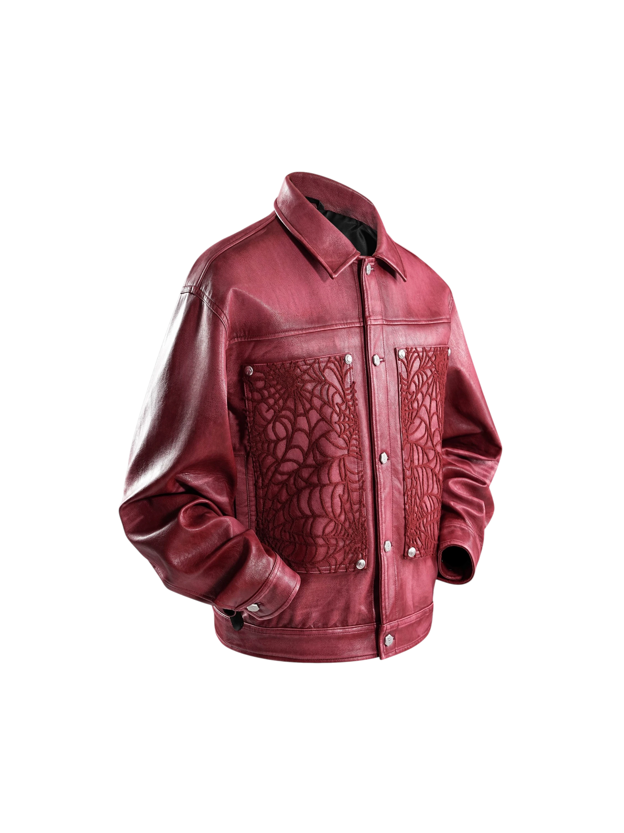 TBHNP Eclipse of the Blood Moon cobweb embroidered faux leather jacket — men's gothic streetwear jacket