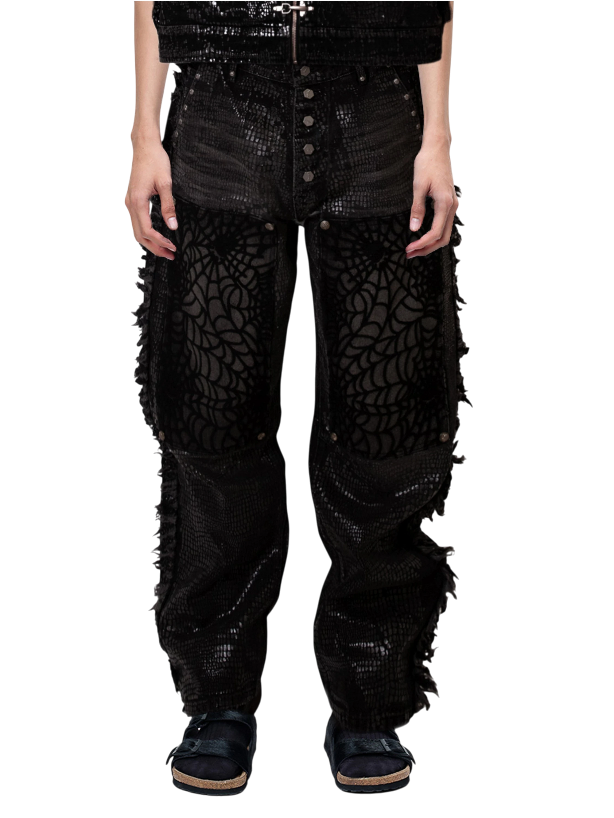 TBHNP Luminous Dawn cobweb fringed baggy jeans — men's streetwear denim