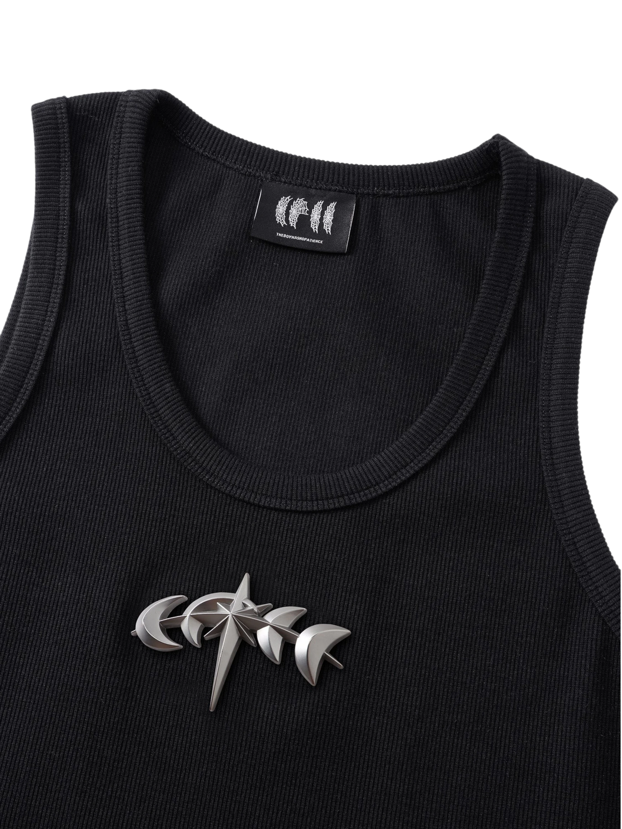 TBHNP Luminous Dawn ribbed cotton tank top with metal astral logo badge — men's streetwear sleeveless tee