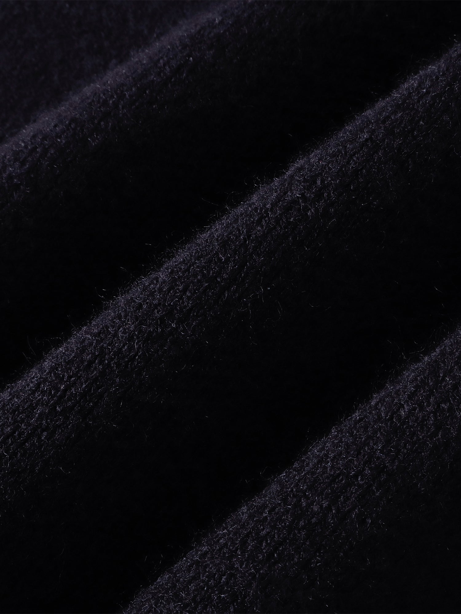 Close-up of the ribbed hem and wool-blend knit texture.