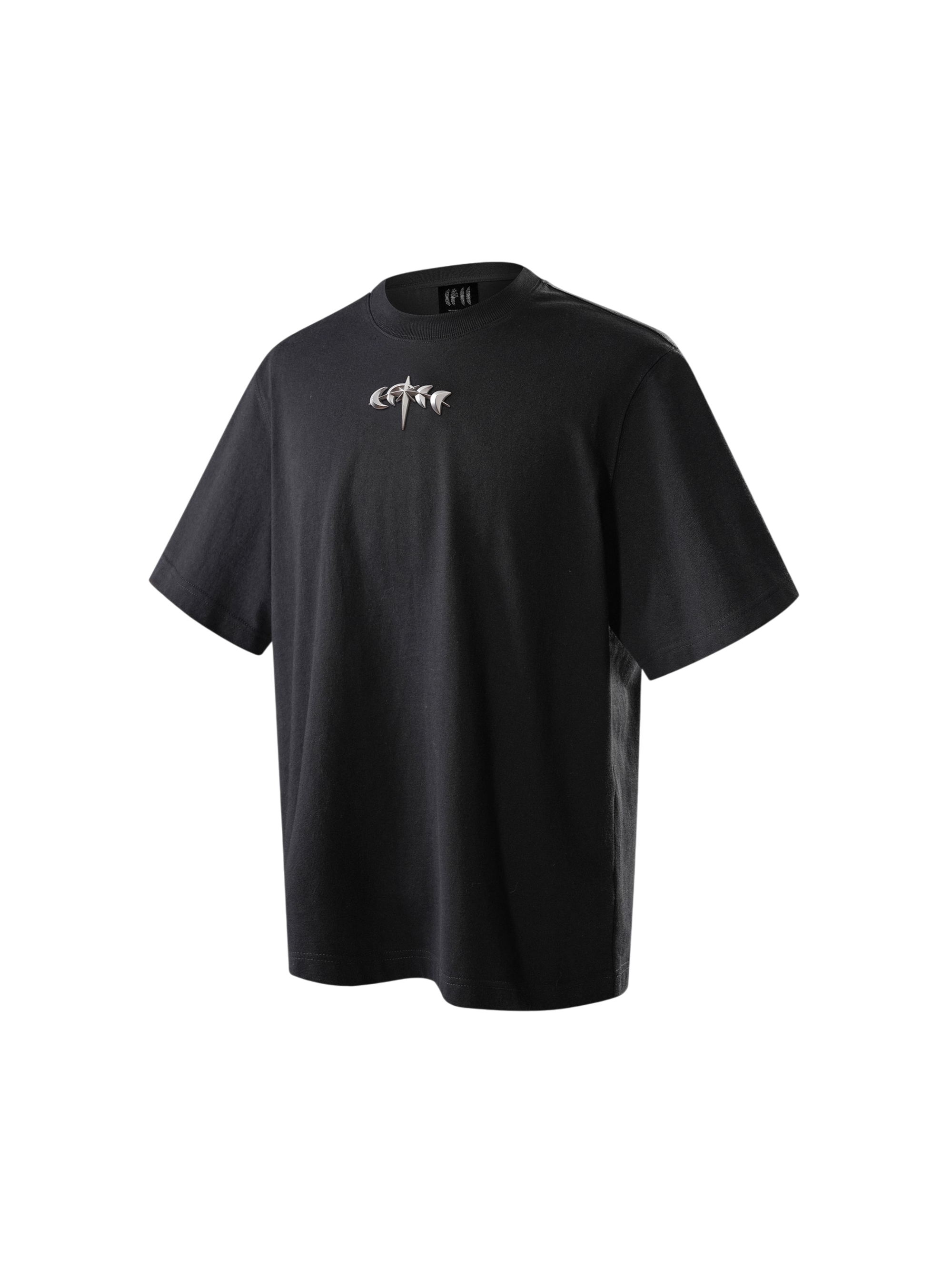 TBHNP Luminous Dawn boxy heavyweight cotton t-shirt with metal astral logo badge — men's streetwear tee