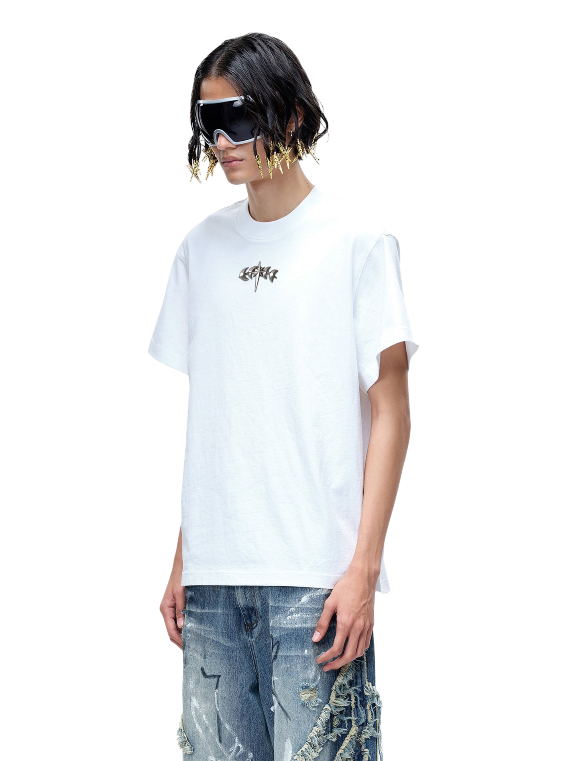TBHNP Luminous Dawn boxy heavyweight cotton t-shirt with metal astral logo badge — men's streetwear tee