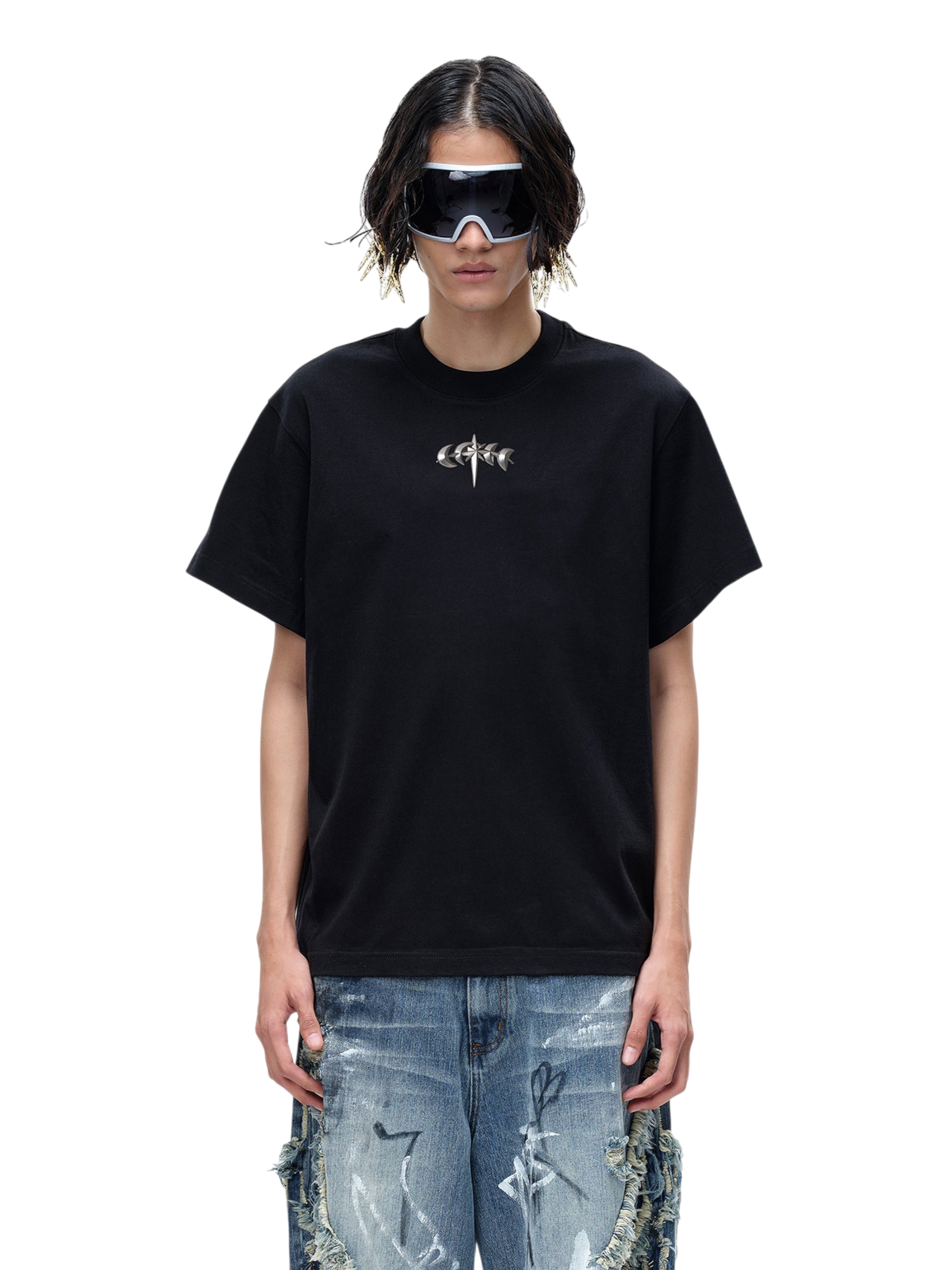 TBHNP Luminous Dawn boxy heavyweight cotton t-shirt with metal astral logo badge — men's streetwear tee