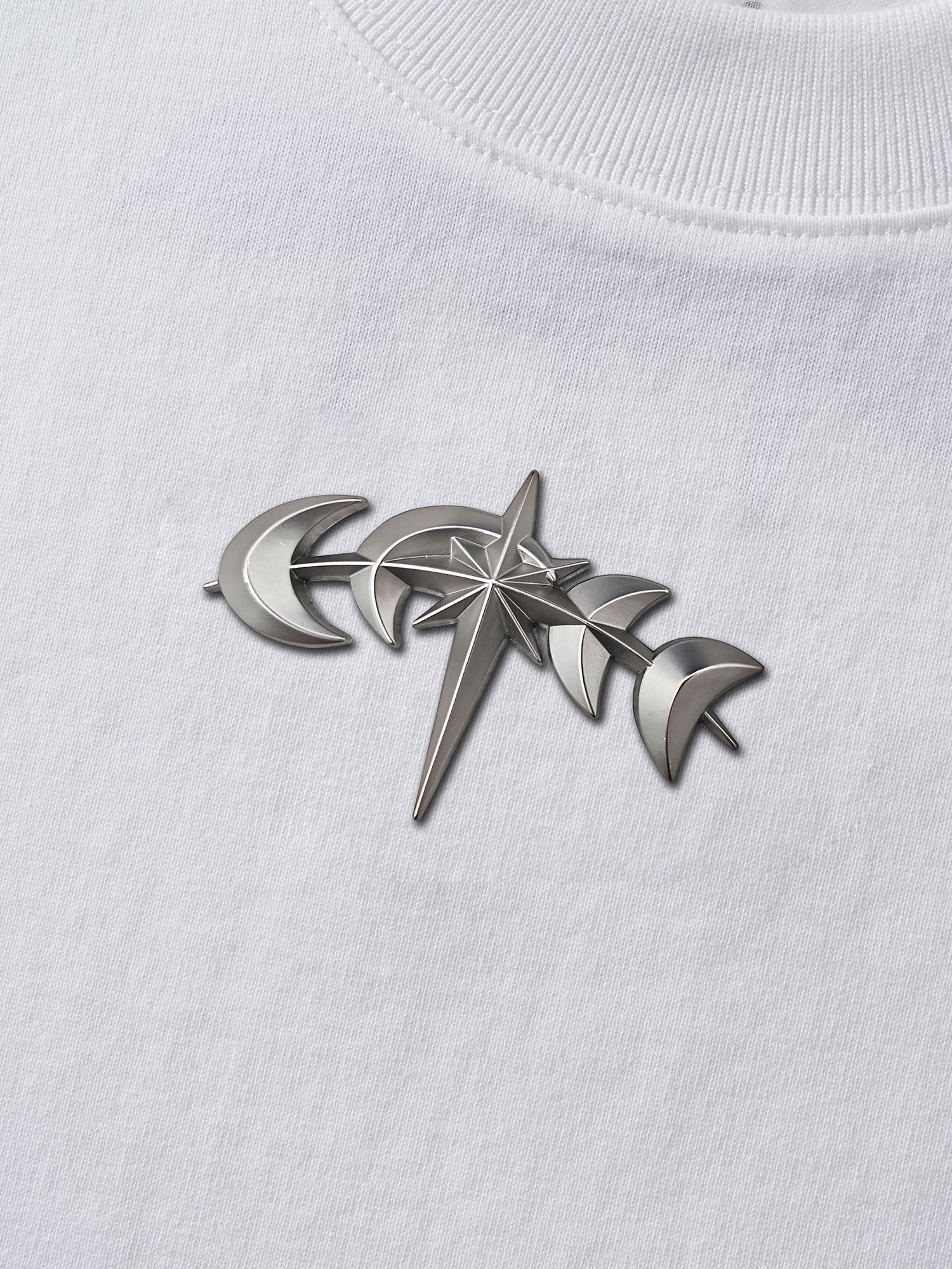TBHNP Luminous Dawn boxy heavyweight cotton t-shirt with metal astral logo badge — men's streetwear tee