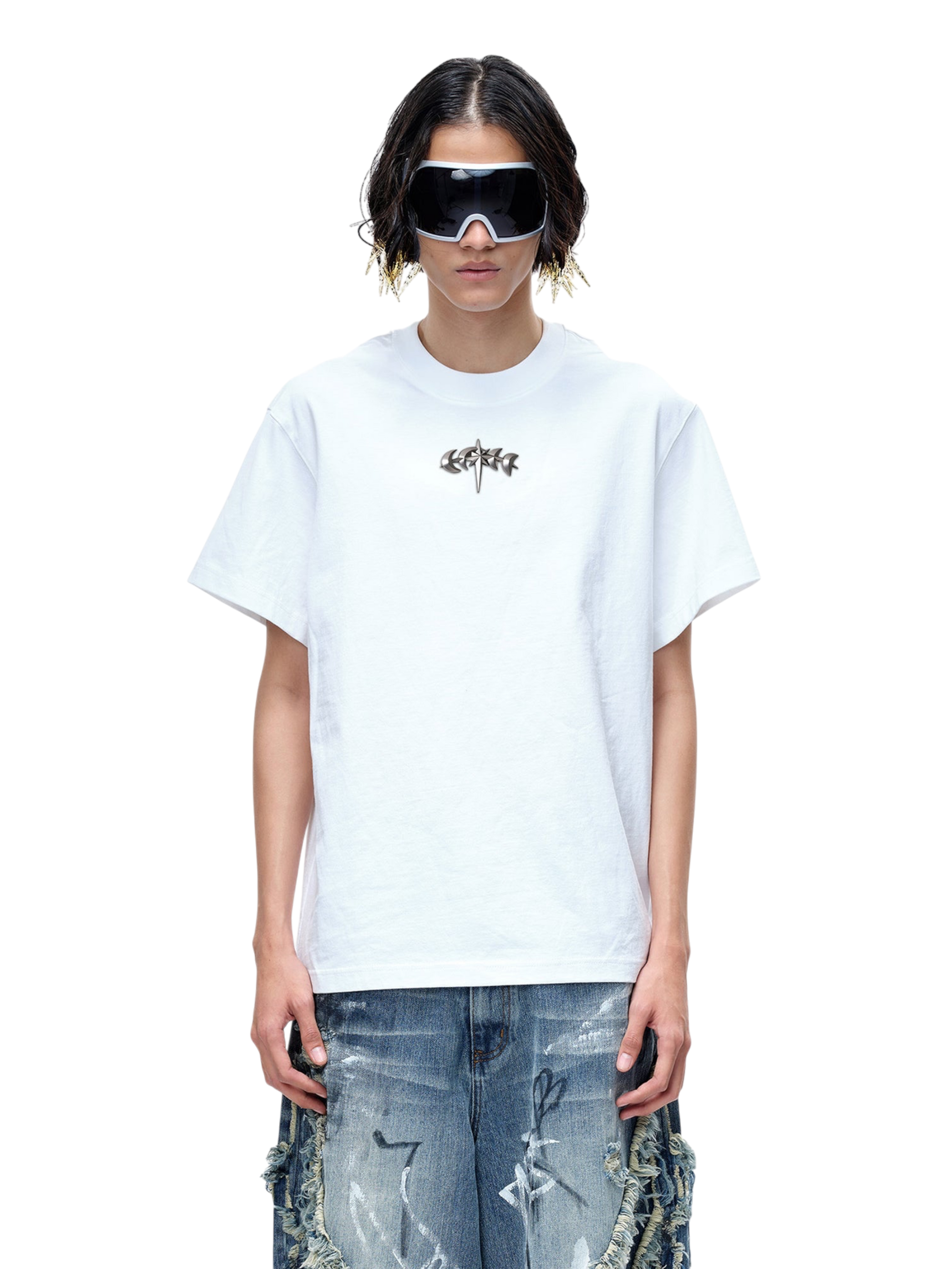 TBHNP Luminous Dawn boxy heavyweight cotton t-shirt with metal astral logo badge — men's streetwear tee