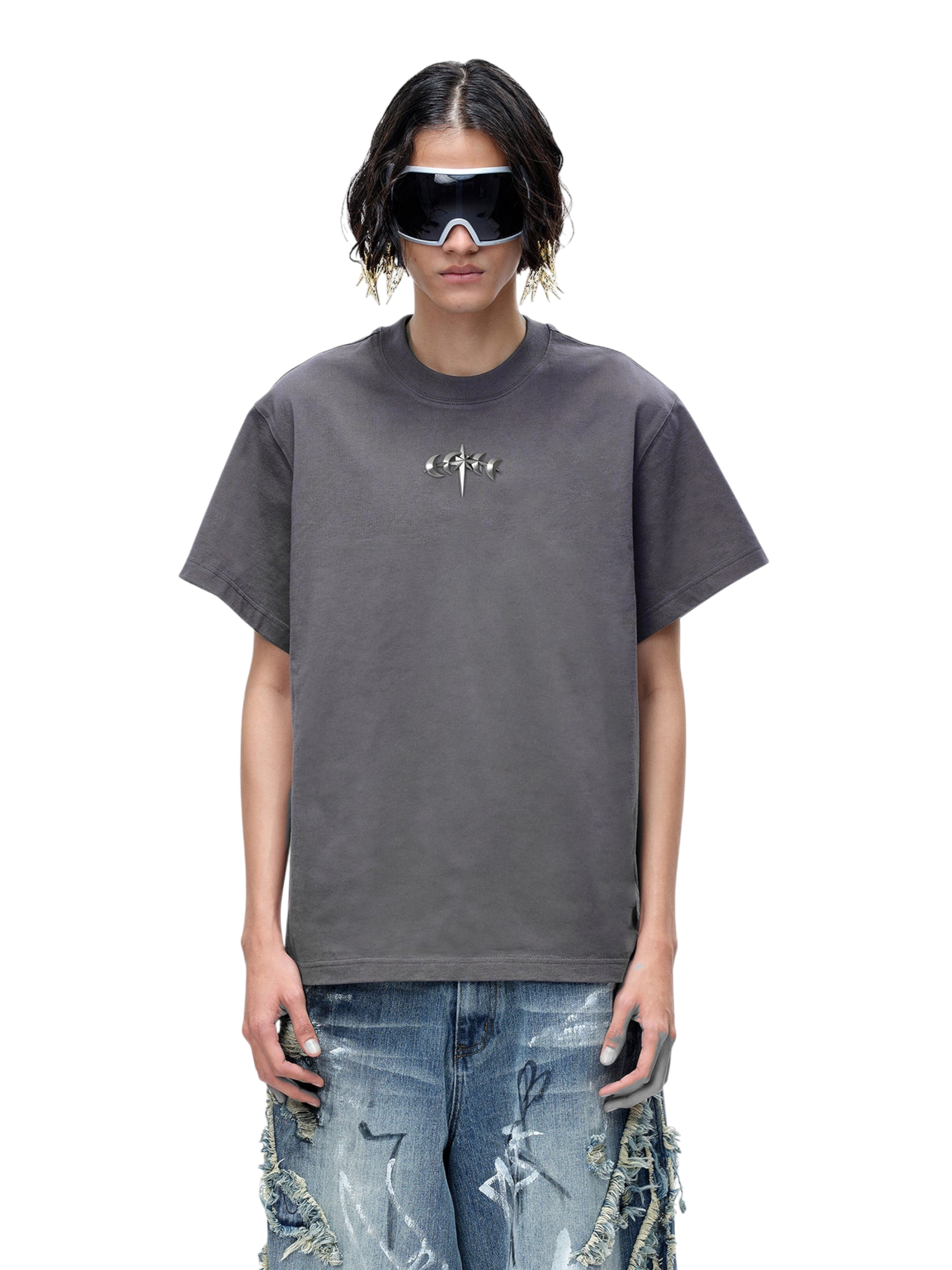 TBHNP Luminous Dawn boxy heavyweight cotton t-shirt with metal astral logo badge — men's streetwear tee