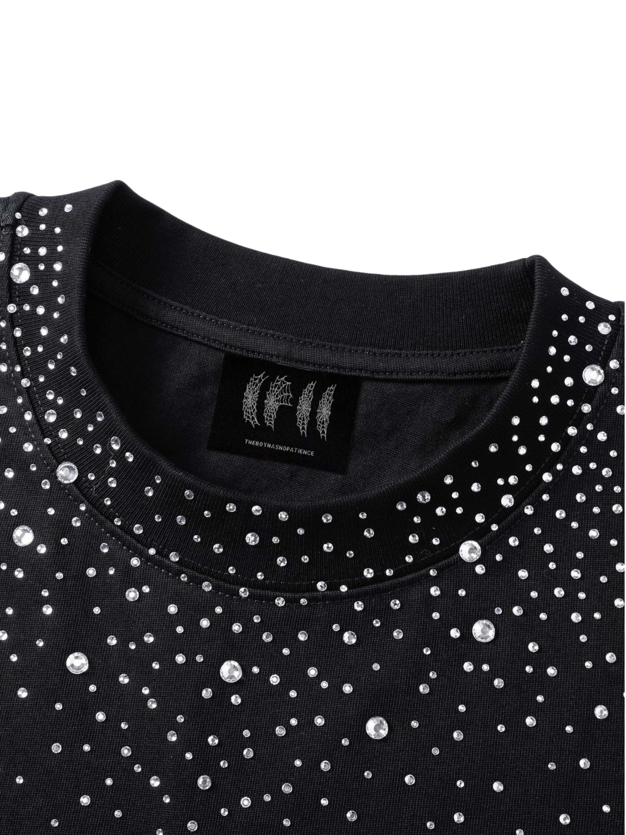 TBHNP Luminous Dawn washed boxy cotton t-shirt with rhinestones and patch embroidery — men's streetwear graphic tee