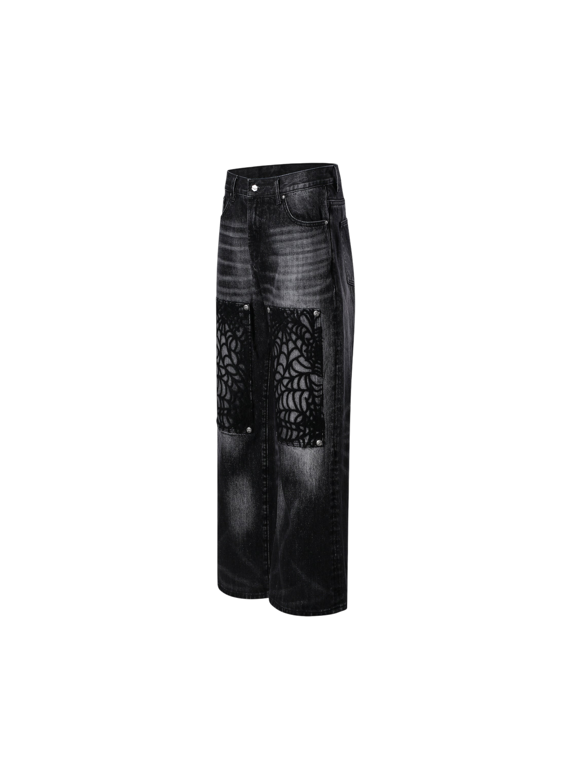 TBHNP T260017 black jeans, angled front view.