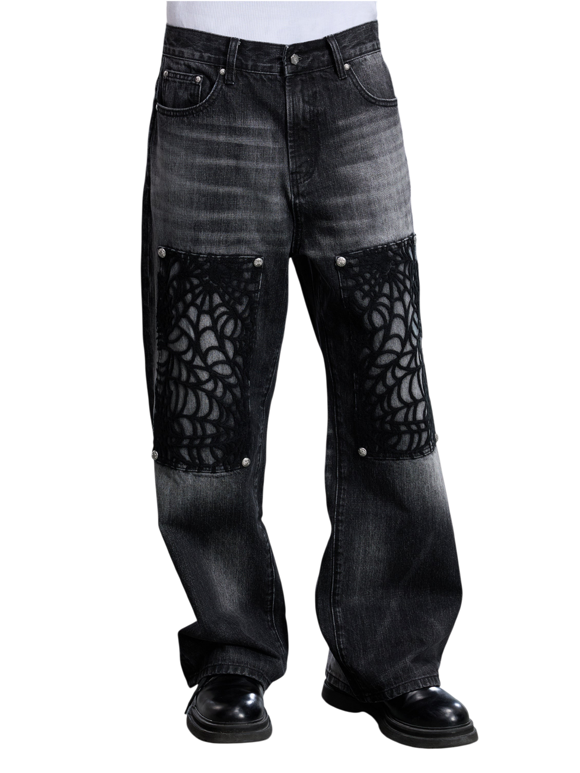 TBHNP T260017 black jeans, front view on model.