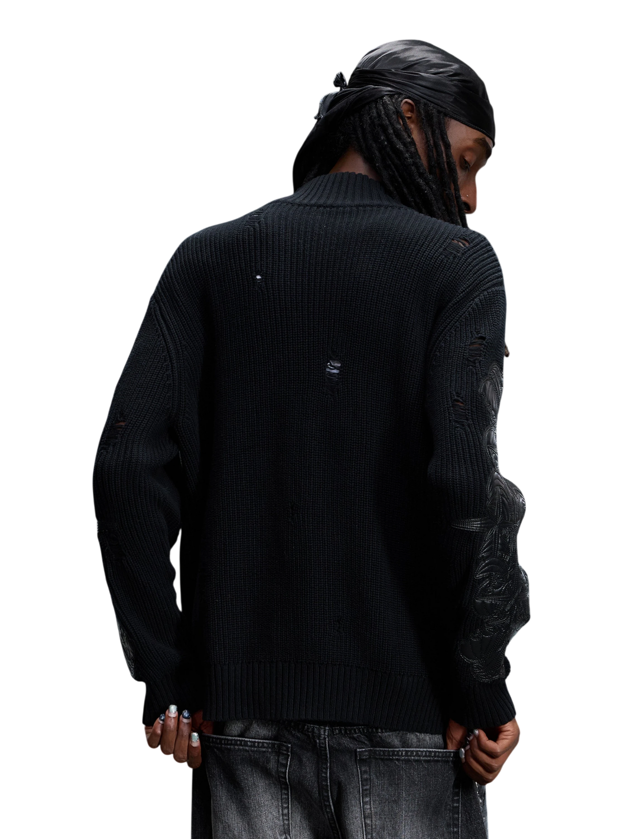 TBHNP T260007 black sweater, back view on model.