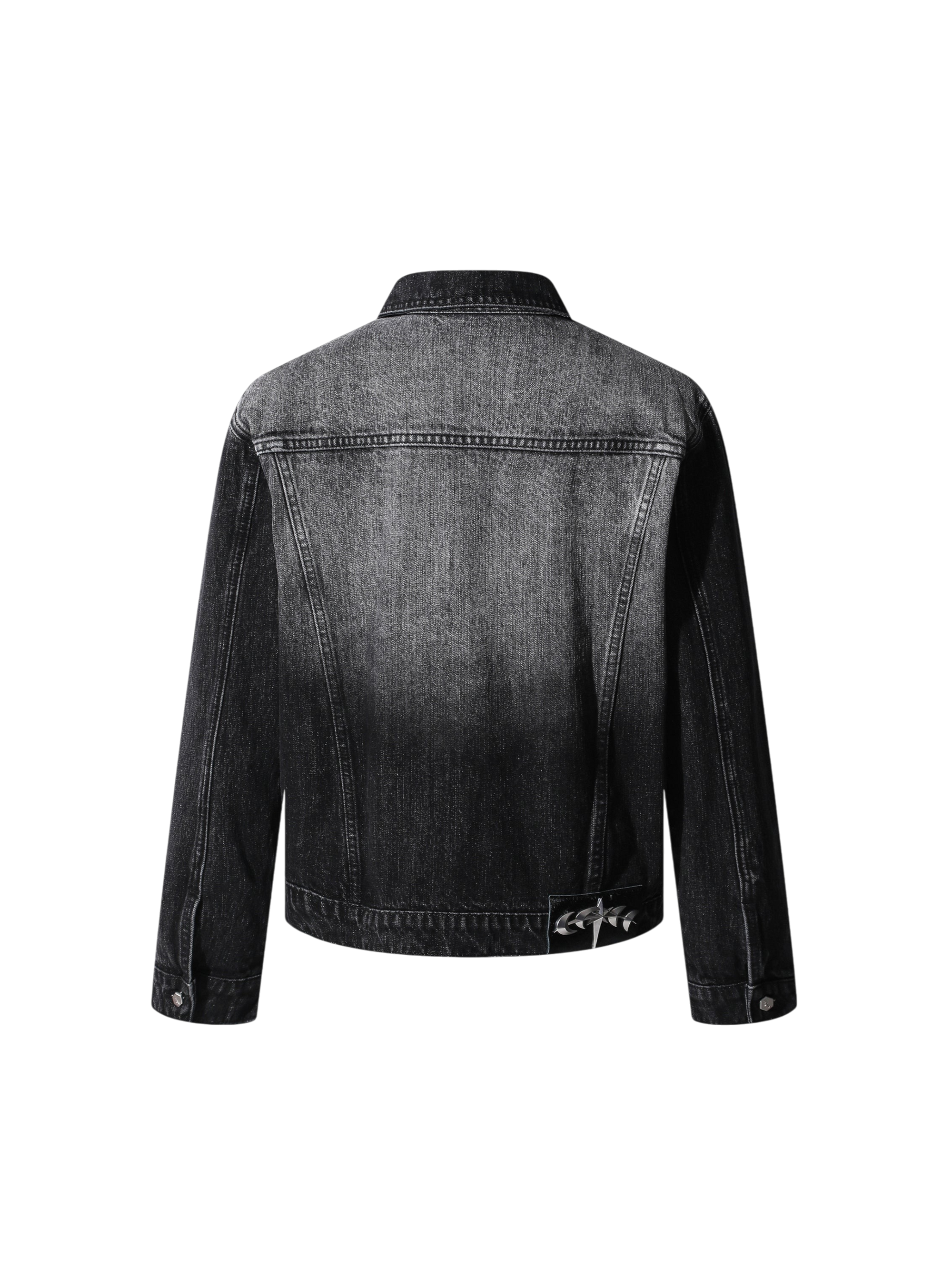 TBHNP T260016 black denim jacket, back view.