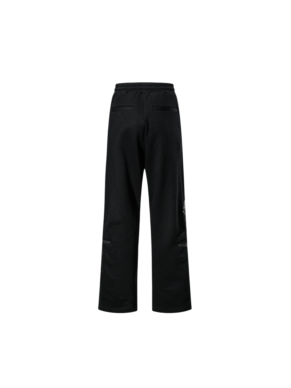 Black Leather Patch Pants, back flat view.